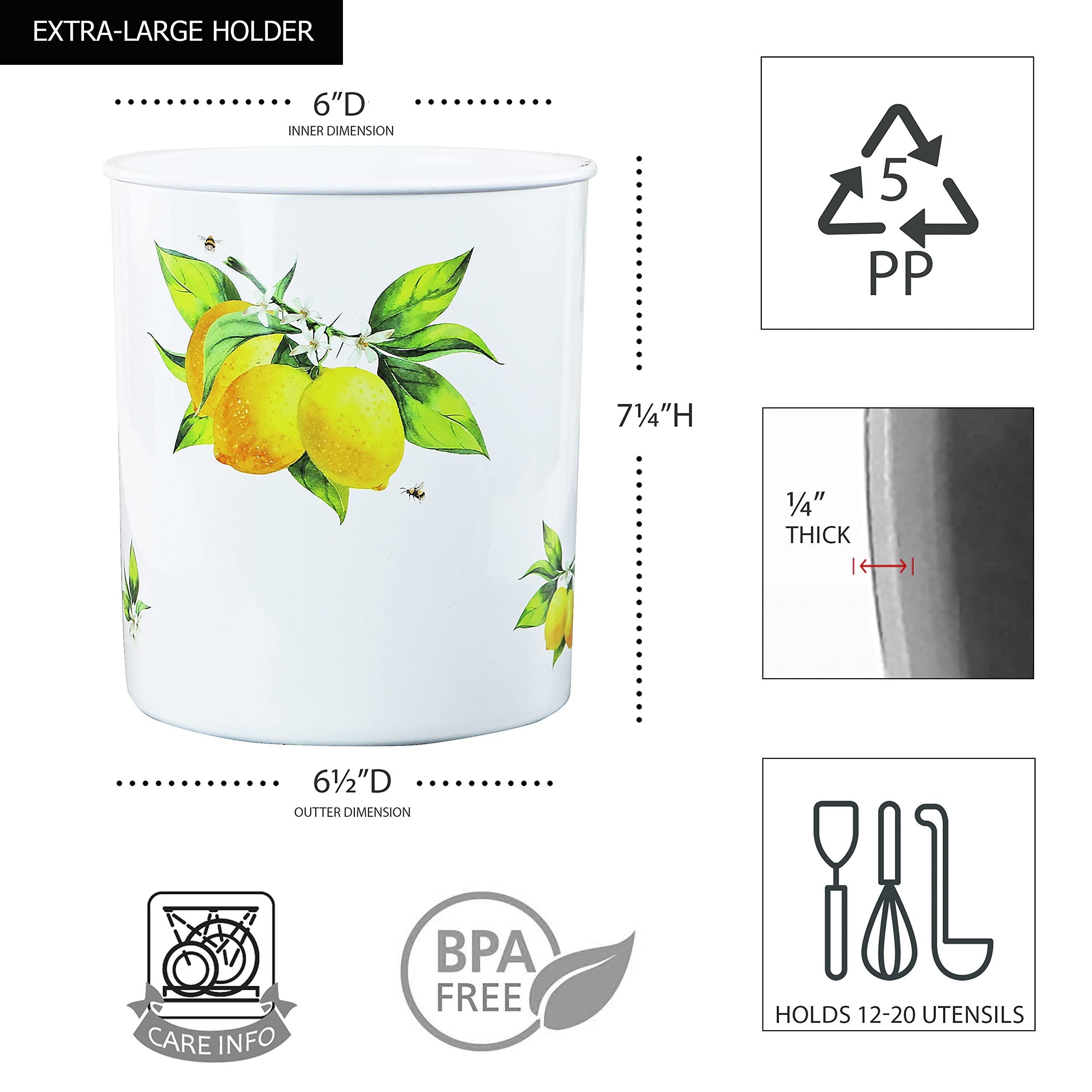 Reston Lloyd Multipurpose Crock Organize All Kinds Of Utensils & Kitchen Tools, Extra Large Holder, Fresh Lemons