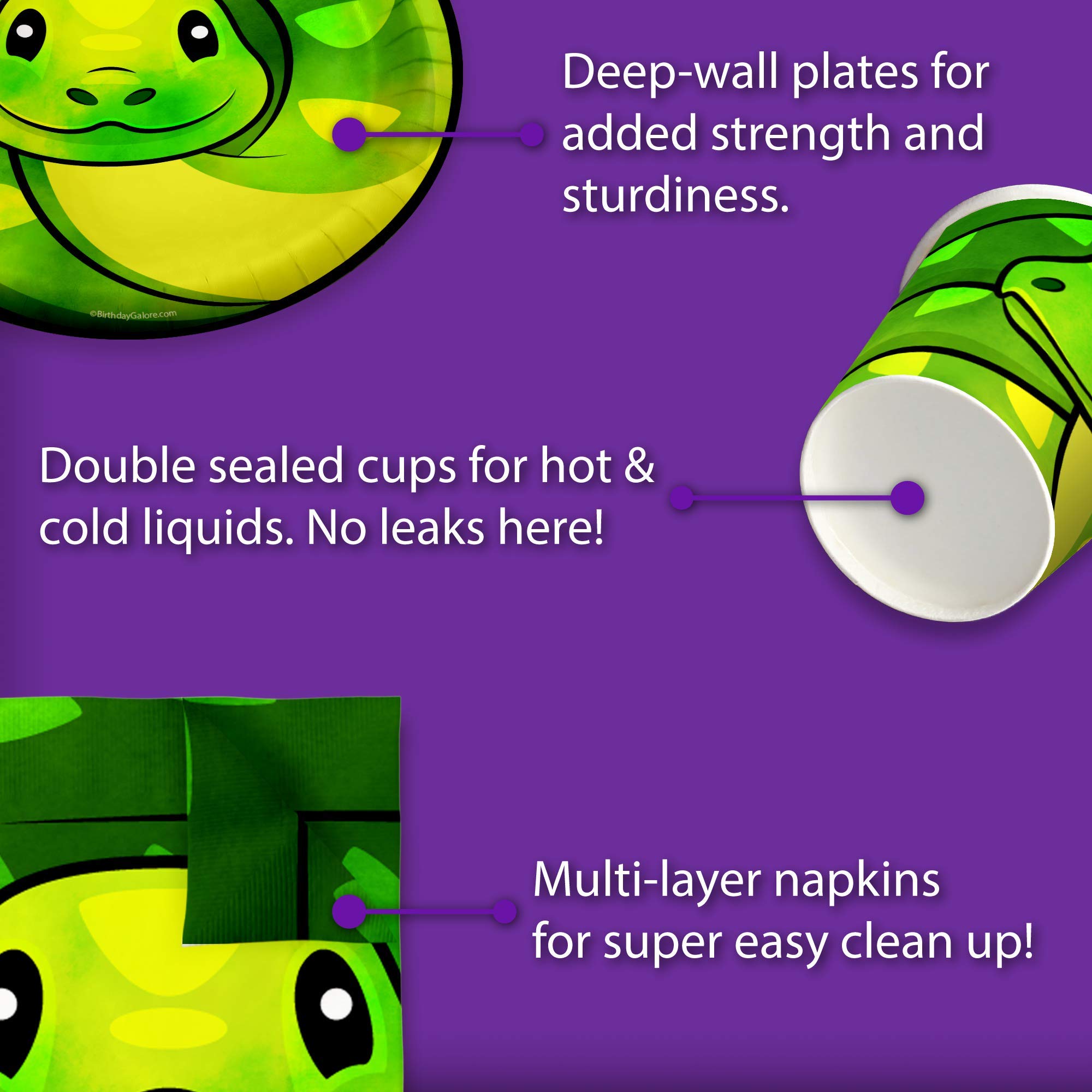 Snake Birthday Party Supplies Set Plates Napkins Cups Tableware Kit for 16