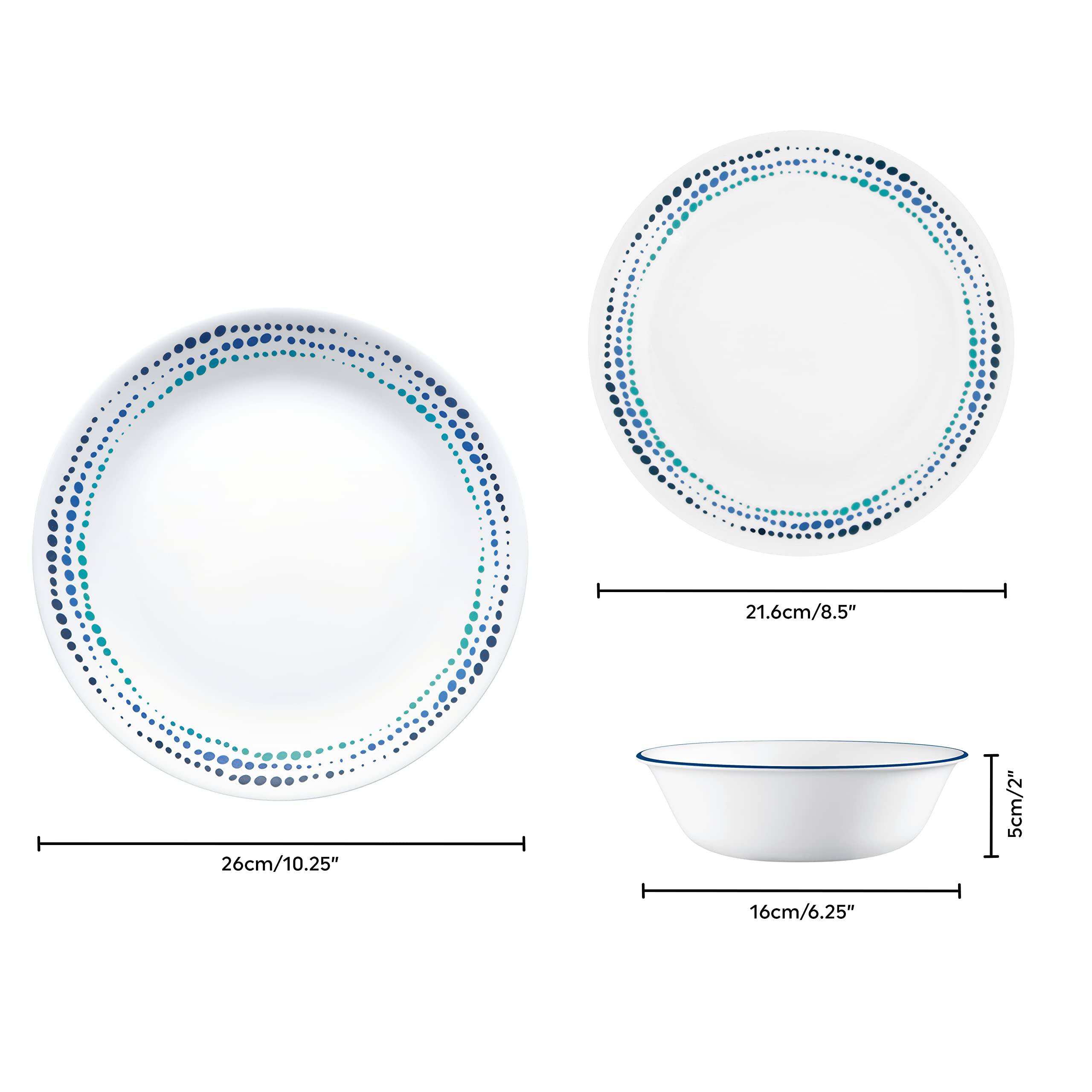 Corelle Dinnerware Set (12pc Set, Ocean Blues)-Dinner Set for 4, Includes 4 x: Plates, Side Plates & Bowls, 3 X More Durable, Ha