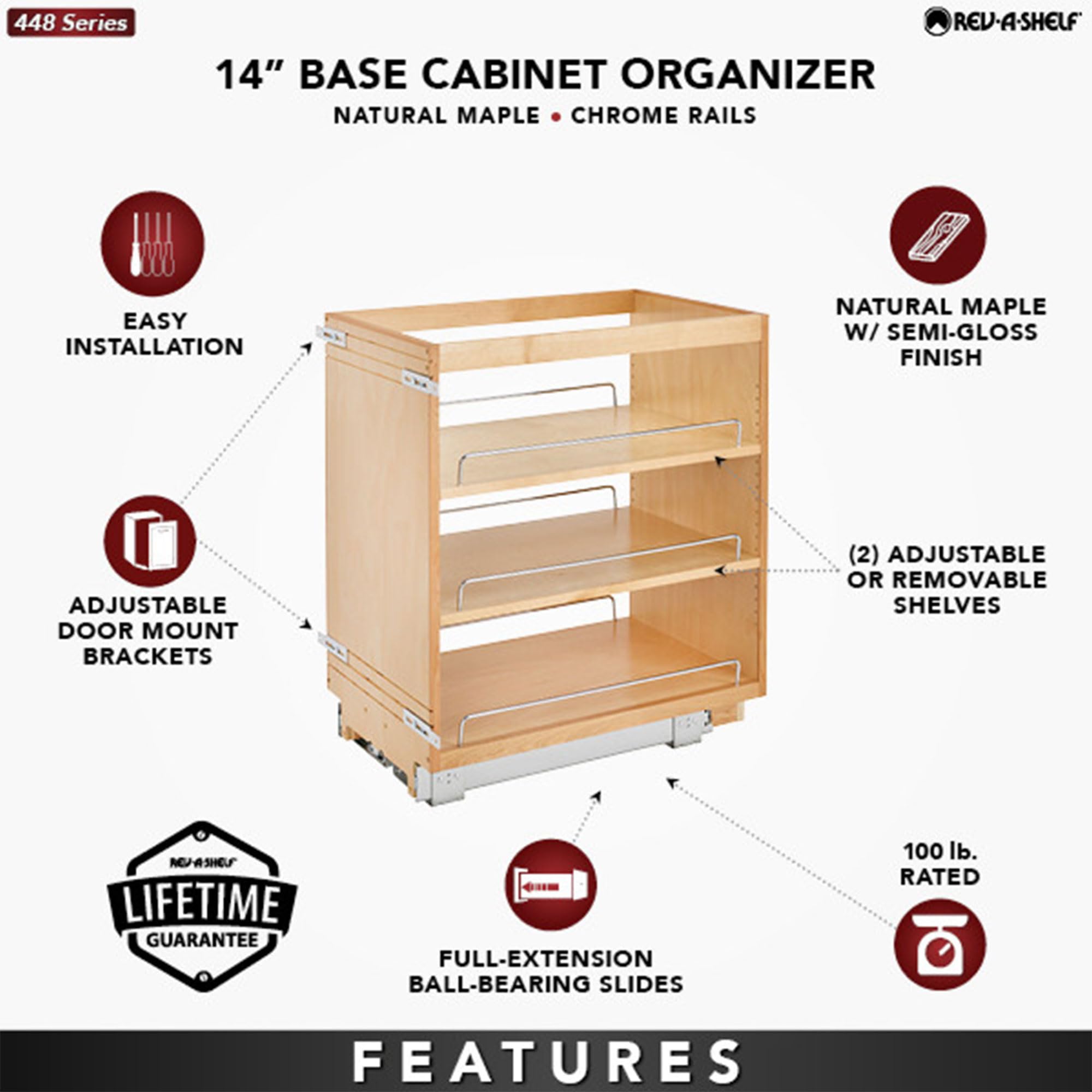 Rev-A-Shelf 14 Pullout Kitchen Cabinet Storage Organizer Slide Out Pantry Spice Rack With Adjustable Shelves For 14.5 W Cabi