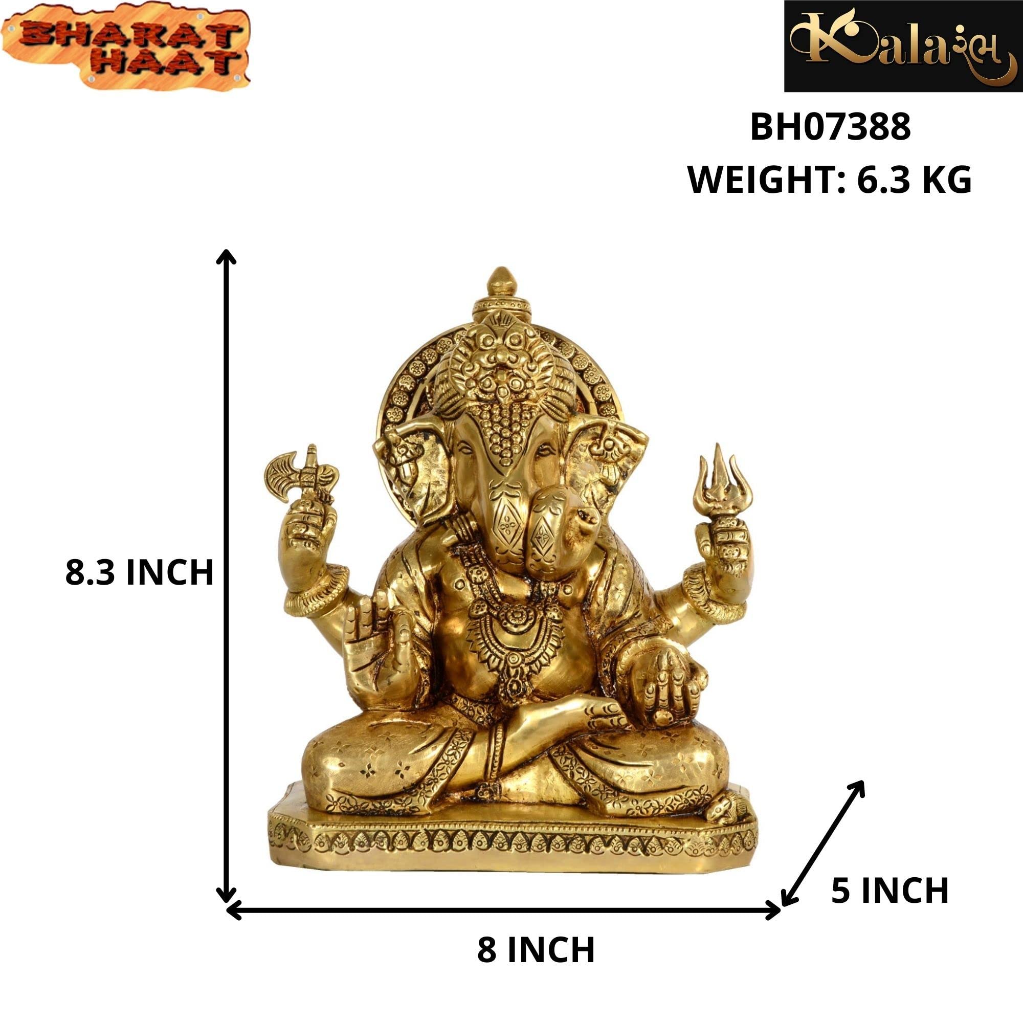 Kalarambh Brass Ganesha/Ganesh/Ganpati Idol Murti Statue For Home Pooja Puja Mandir Decor Collectible Handicraft Art, Yellow, 8