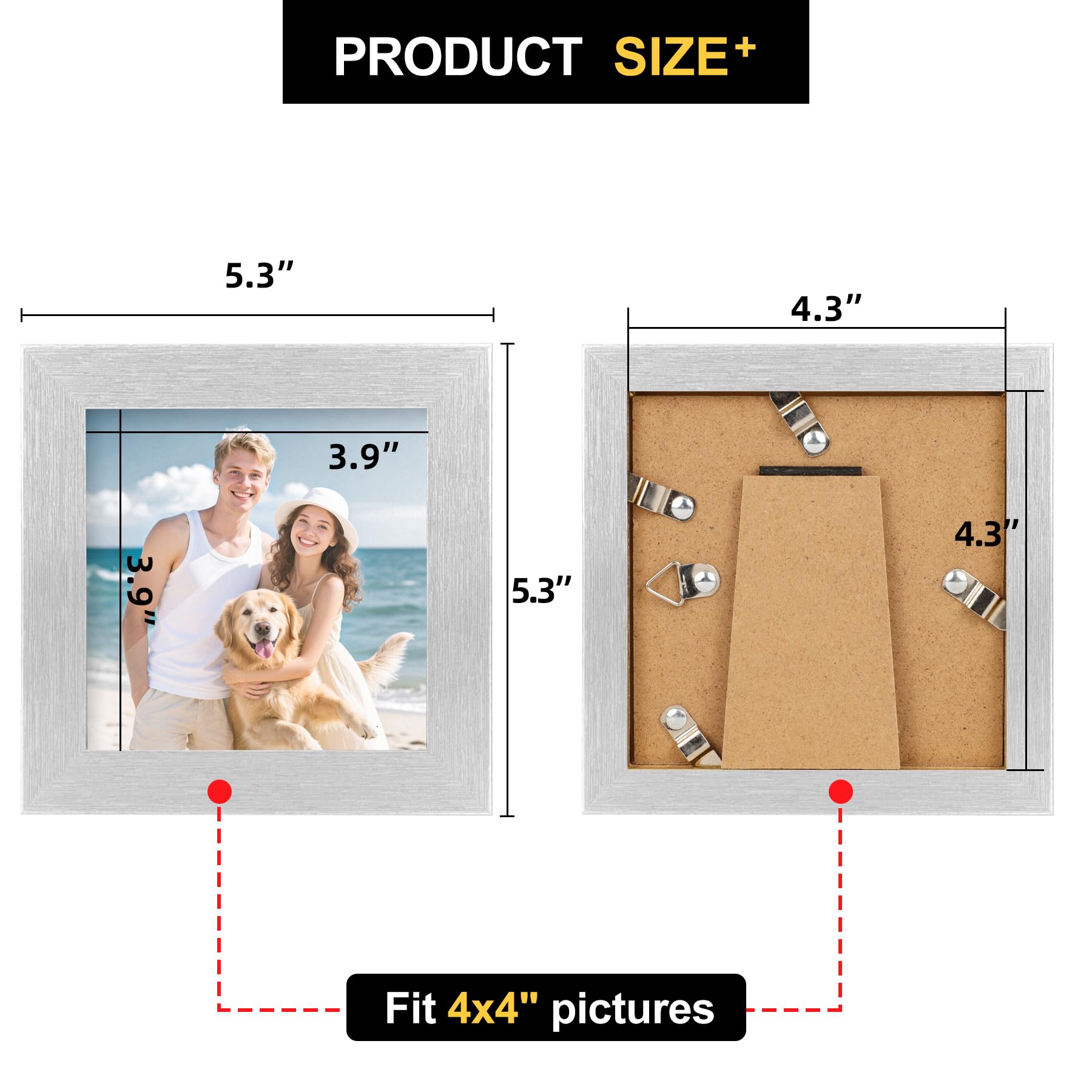 TOFOREVO 4x4 Picture Frames Set of 6 Silver Wood Grain Photo Frame for Gallery Wall Mounting or Tabletop Display