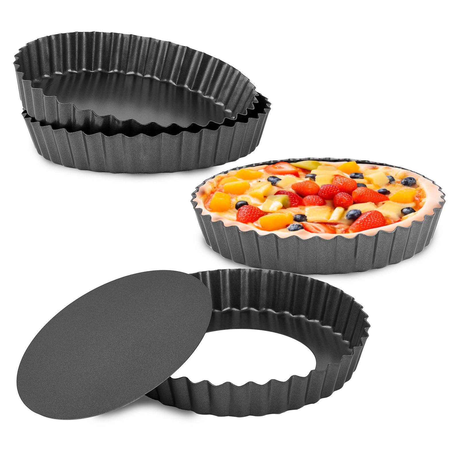 Meichu Mini Tart Pans Removable Bottom Pie Pans Mini Quiche Pans For Baking Tartlet Tart Mold 5.5 Inch Carbon Steel Reusable Bak