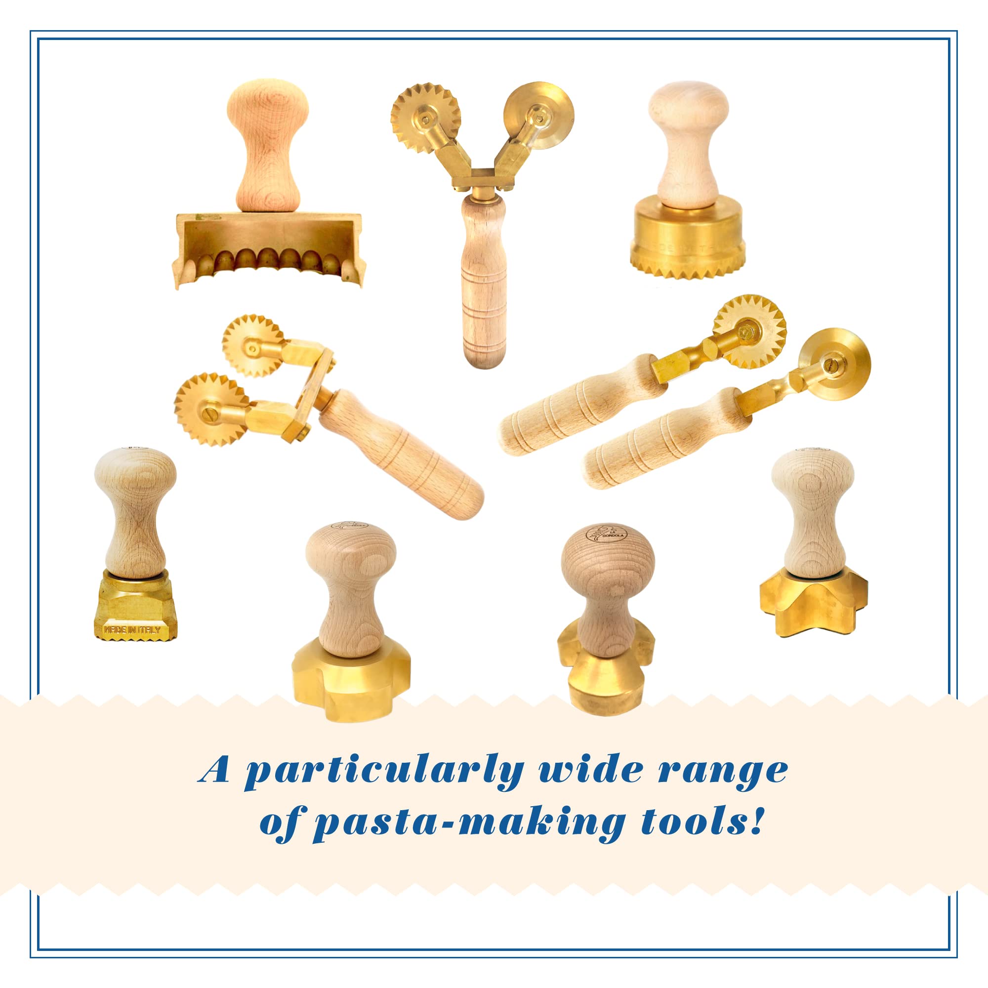 La Gondola Homemade Ravioli Stamp - Round Festooned 1.97In | Italian Pasta Making Tool For Home And Business | Brass & Natural W