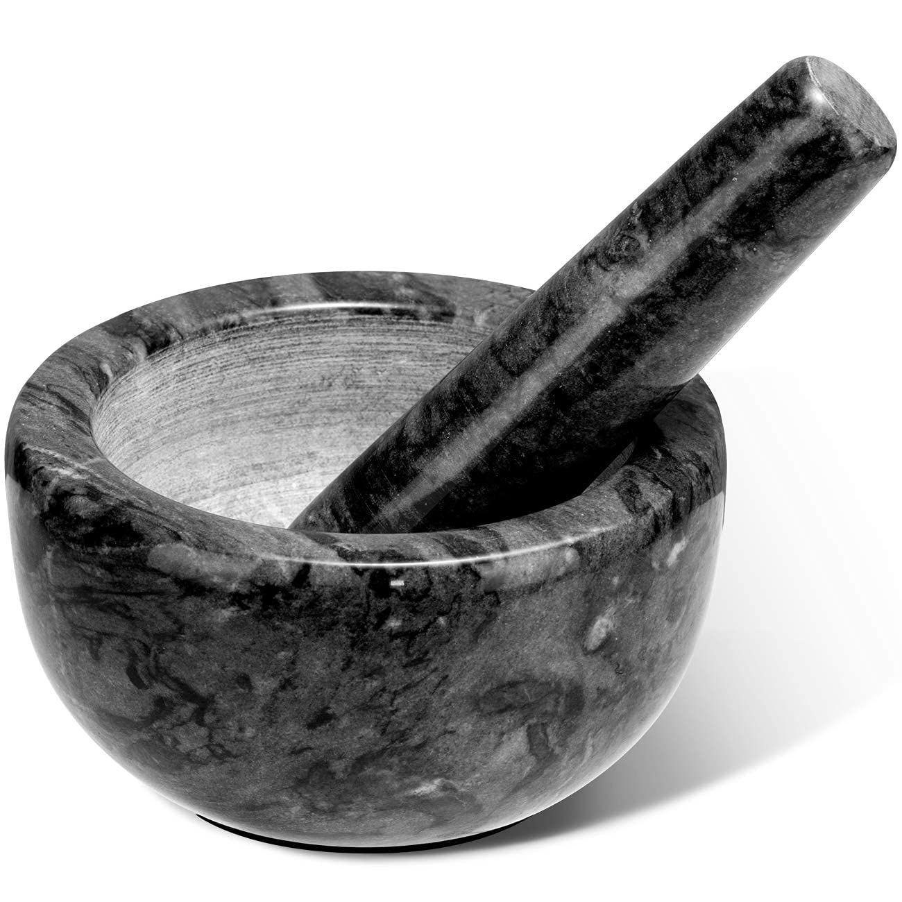 Tera Marble Mortar And Pestle Set Small Bowl Solid Stone Grinder Spice Herb Grinder Pill Crusher (Black, Diameter 4.64'')