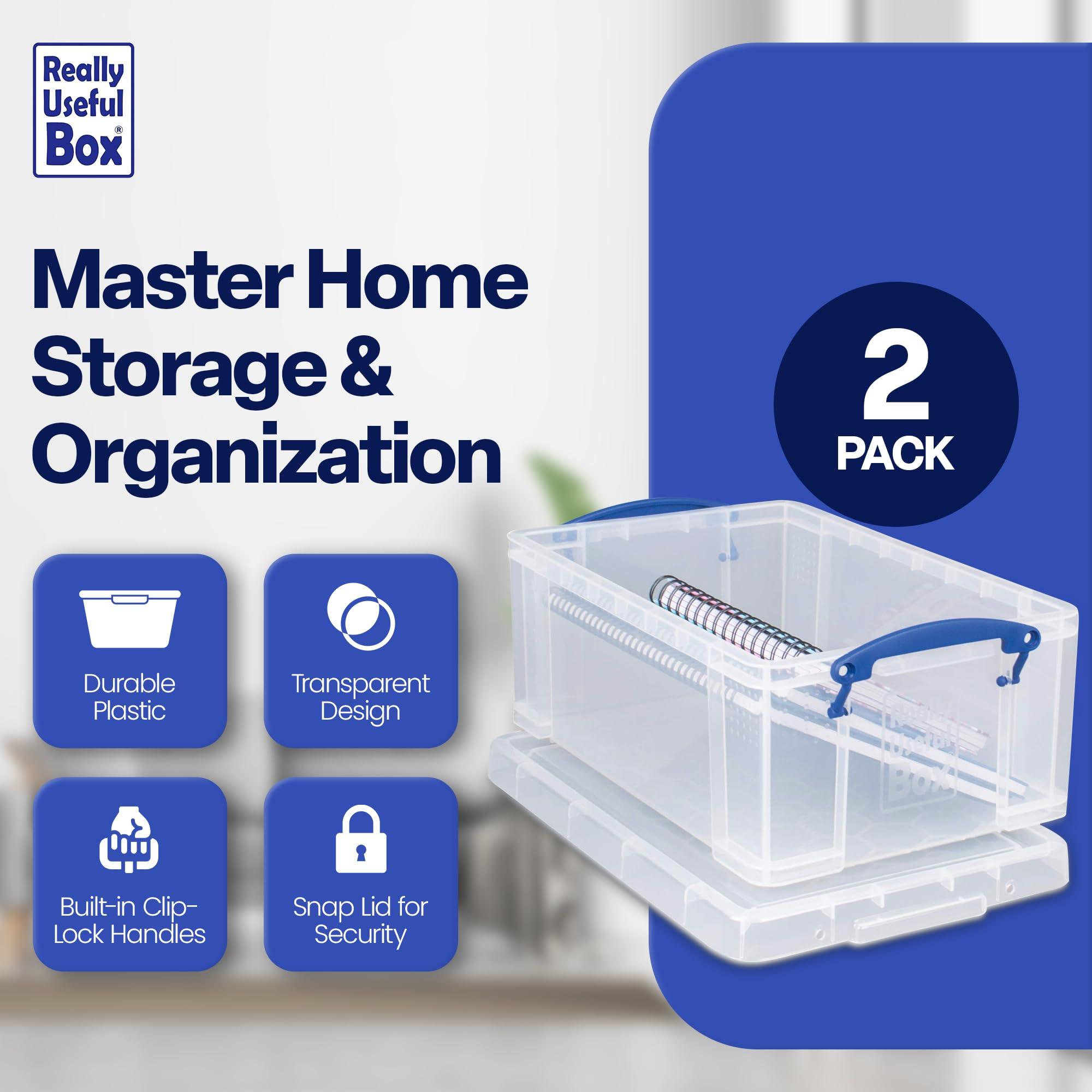 Really Useful Box 9 Liter Plastic Storage Bins With Lids And Clip Lock Handles For Home Or Office Organization And Storage (2 Pa