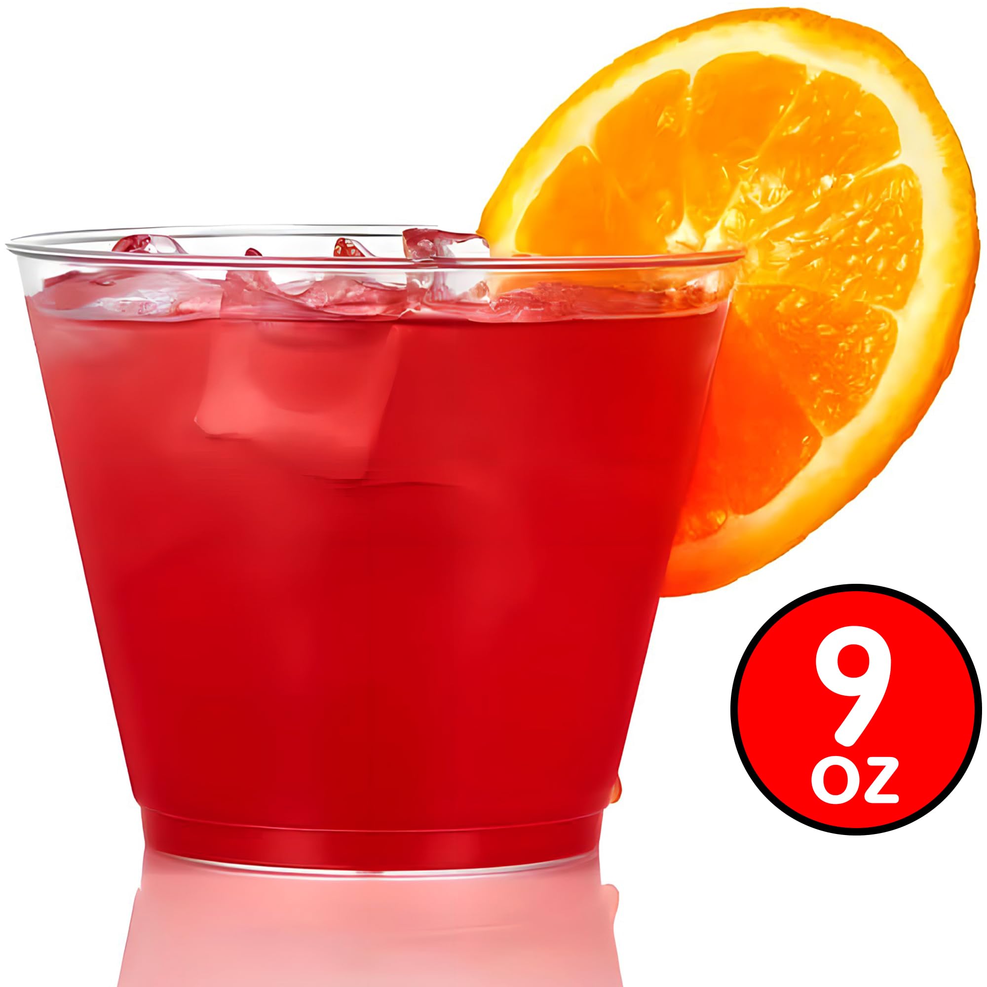 Hard Plastic Tumblers 9 Oz. Party Cups/Old Fashioned Glass, 50 Count Drinking Glasses, Crystal Clear
