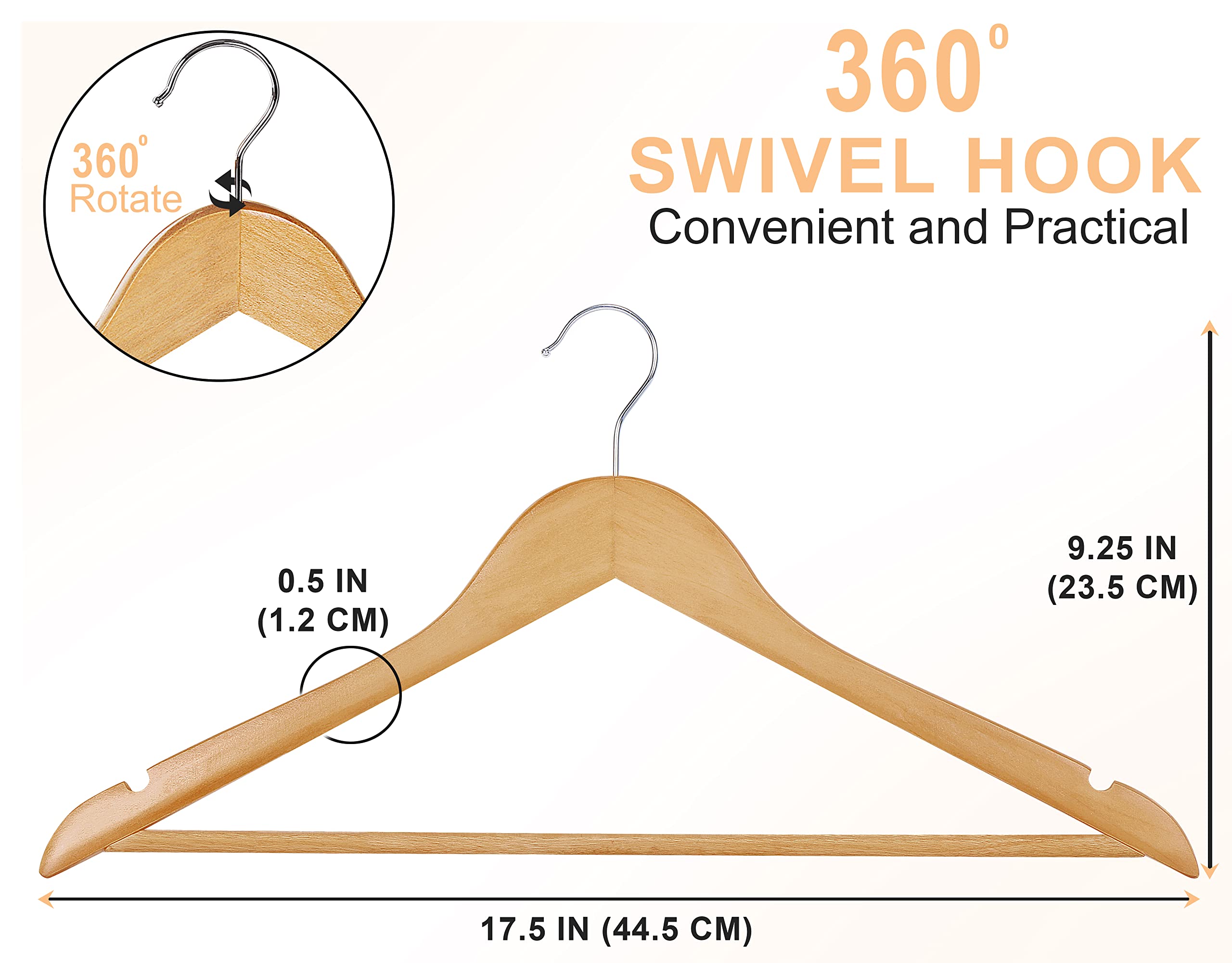 Utopia Home Premium Wooden Hangers 10 Pack - Durable & Slim Coat Hanger - Suit Hangers with 360-Degree Rotatable Hook - Wood Hangers with Shoulder Grooves (Natural Color)