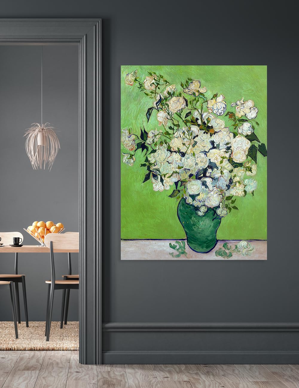 Decorarts - Pink Roses In A Vase By Vincent Van Gogh. Oil Painting Reproduction. Oversize Giclee Print On Canvas. Ready To Hang