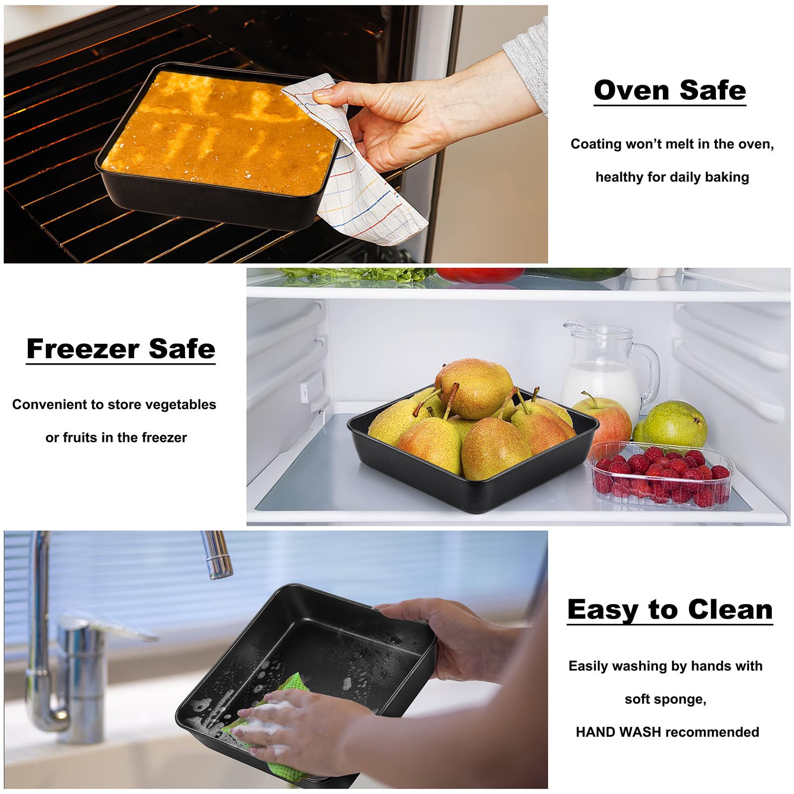 Teamfar Square Baking Pan, 8 Inch Coated Square Cake Brownie Lasagna Pan With Stainless Steel Core & Non Stick Coating, For Baki