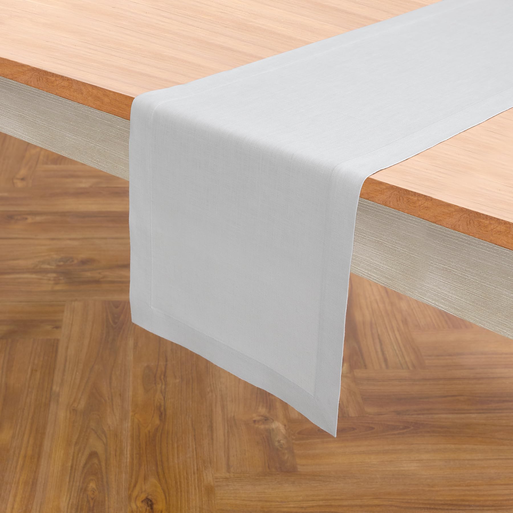 Solino Home Linen Table Runner 120 Inches Long - 100% Pure Linen Silver Cloud Dining Table Runner 14 x 120 Inch for Fall, Autumn