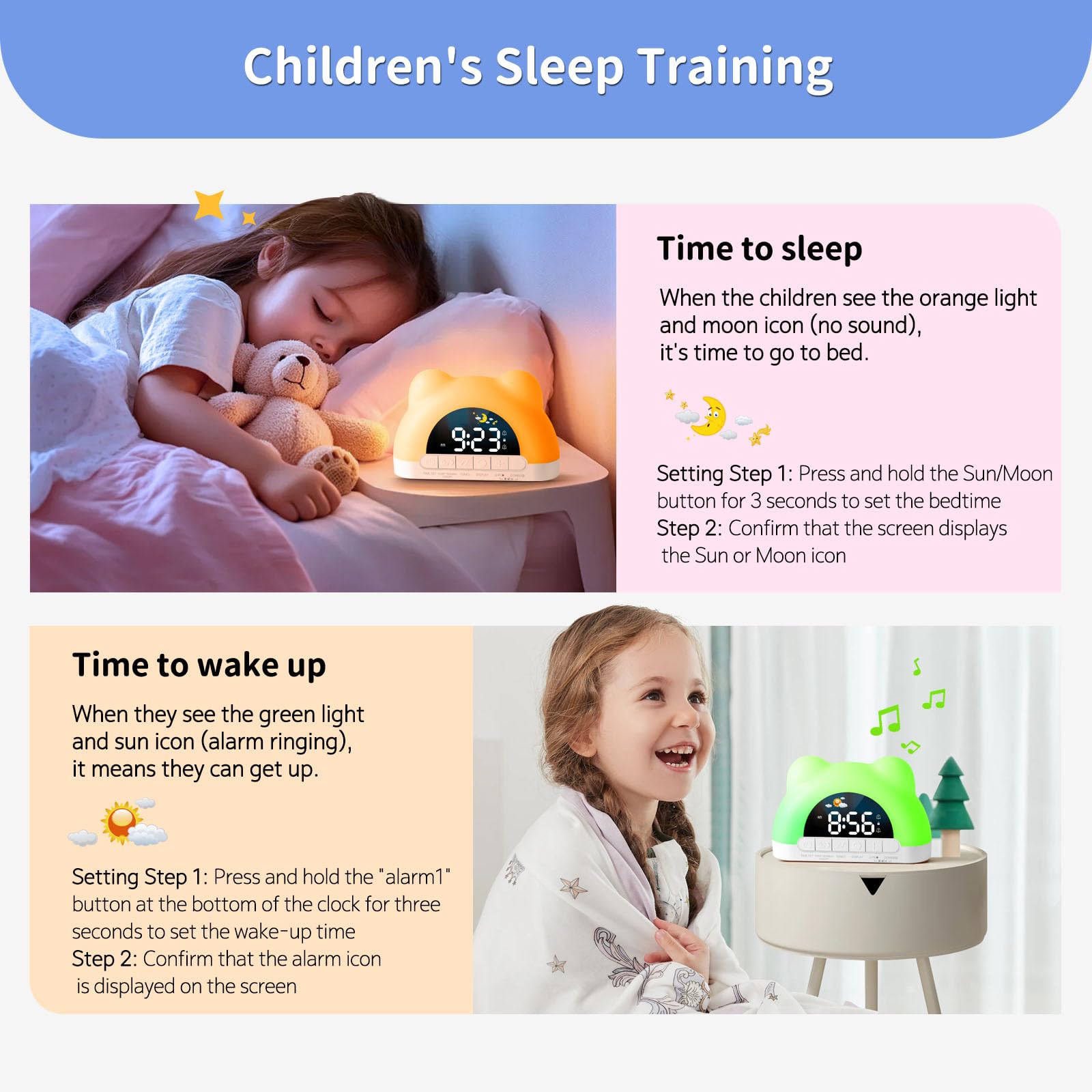 Hournor Kids Alarm Clock, Ok to Wake Alarm Clock for Kids, Toddlers Sleep Training Clock with 12 Colors Night Light for Bedroom,