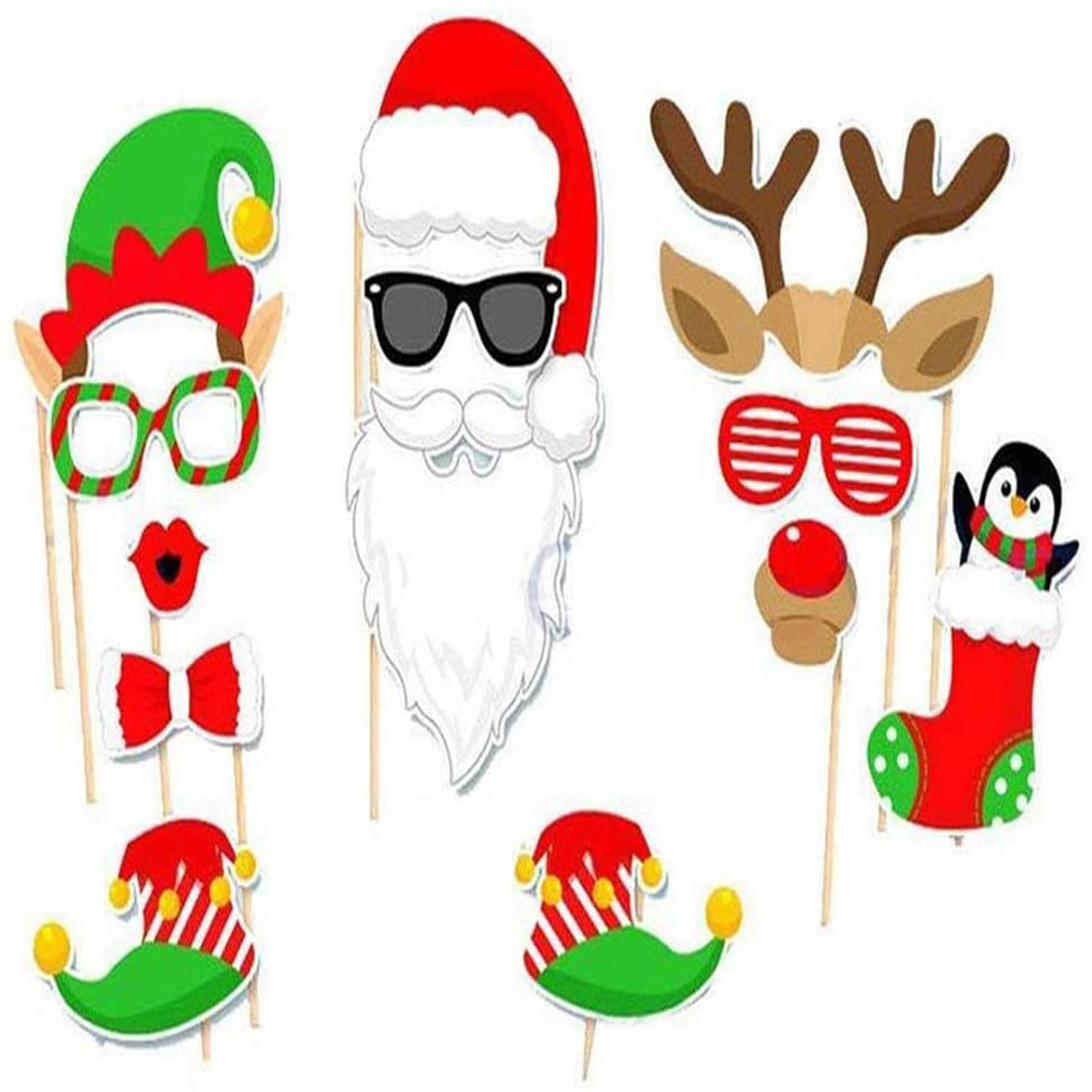 Soochat Christmas Photo Booth Props 32 Pieces Diy Photo Props Kits Dress-Up Holiday Photo Booth Selfie Props