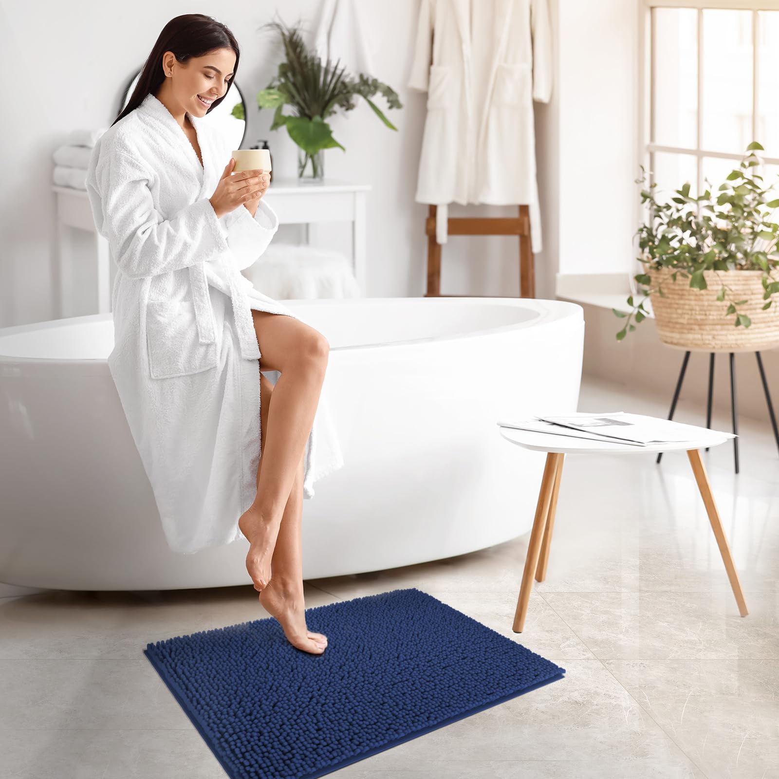 Techmilly Soft Fluffy Chenille Long Bathroom Rugs Runners, Non Slip Absorbent Bath Mats For Bathroom, Washable And Quick Dry, Na