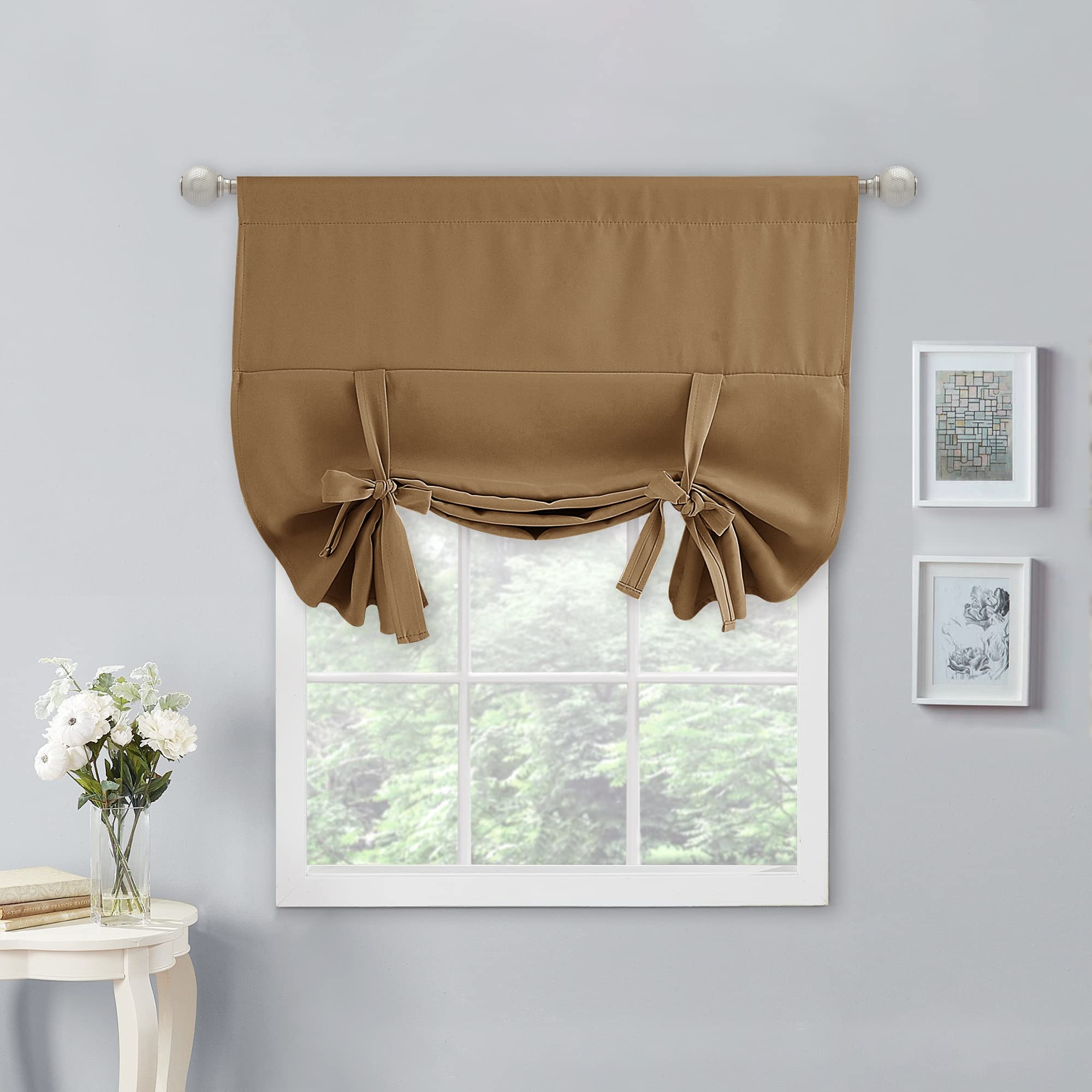 NICETOWN Window Valance for Kitchen - Tie Up Curtain Roman Shade Rod Pocket Door Curtain Drapery for Home Decor Adjustable Ballo