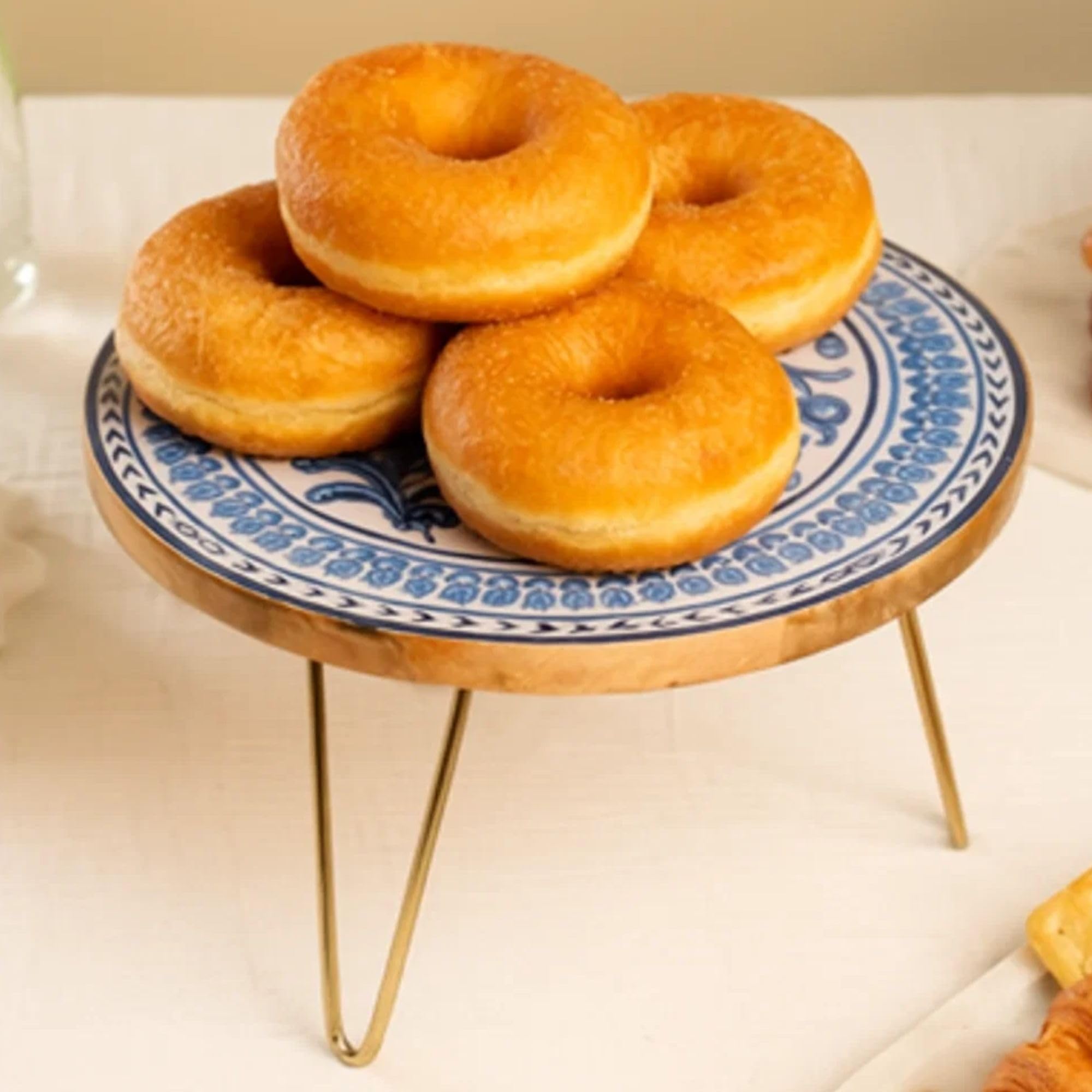 Ritualistic Holland Wooden Cake Stand With Metal Legs | Elegant Cake Display For Decoration & Cutting | Round Dessert Tray For C