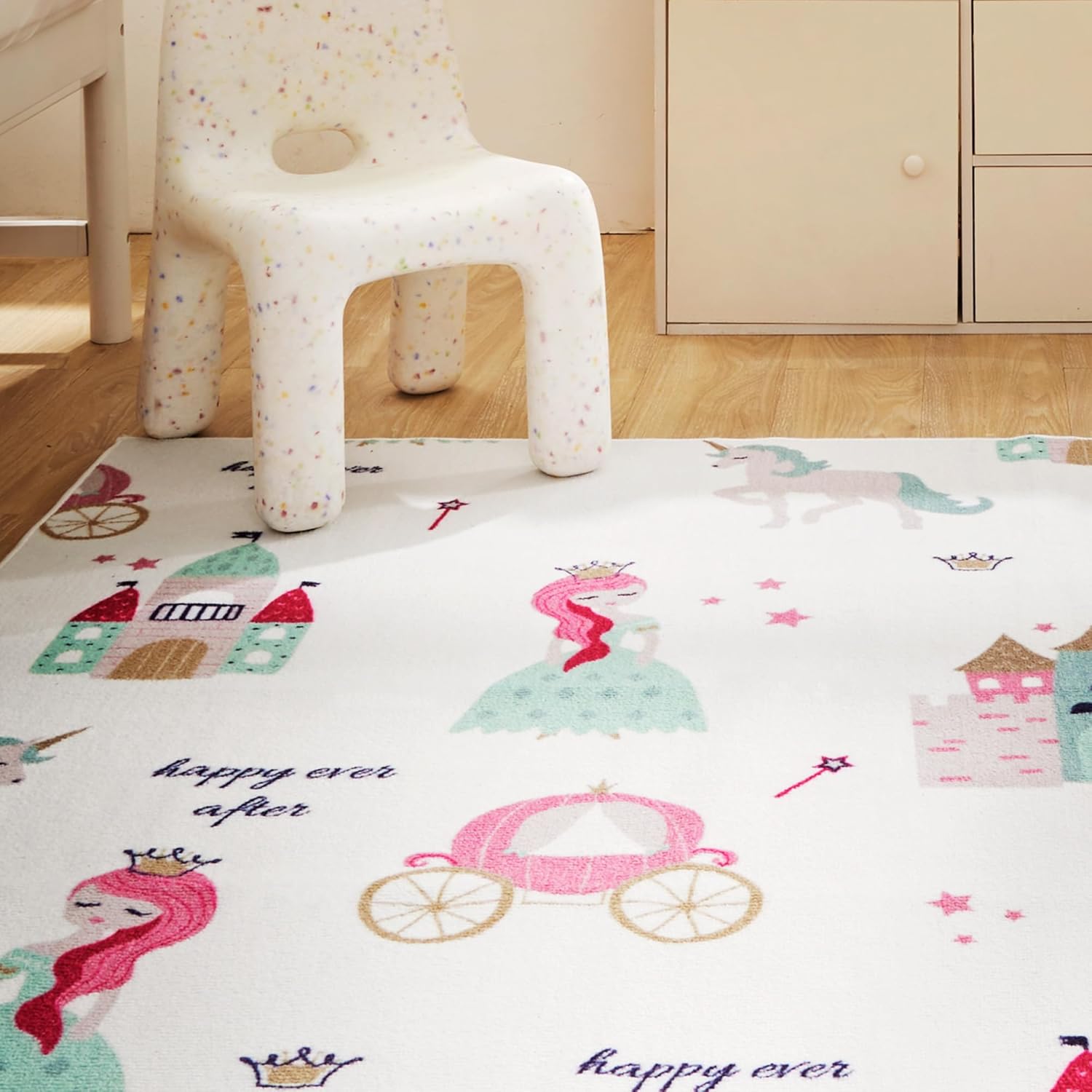 Machine Washable Non Slip Kids Rugs for Living Room & Bedroom - Princess Castle