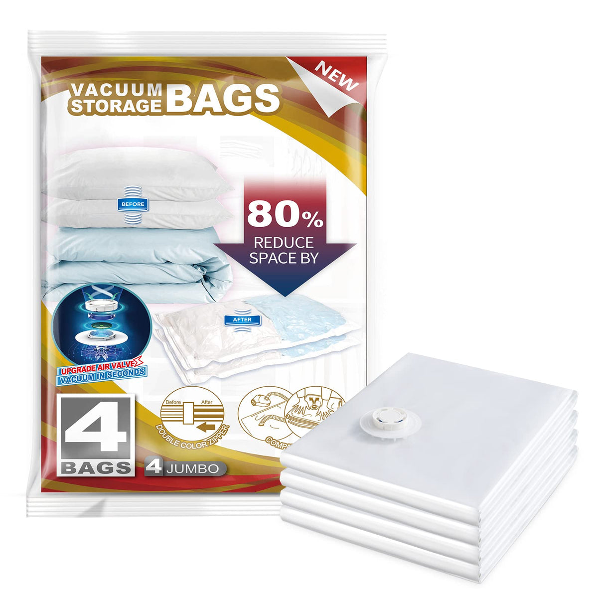 Taili 4 Pack Vacuum Storage Bags For Comforter And Blankets, Jumbo Vacuum Seal Bags For Bedding 40X31 Inch, Space Saver Bags For