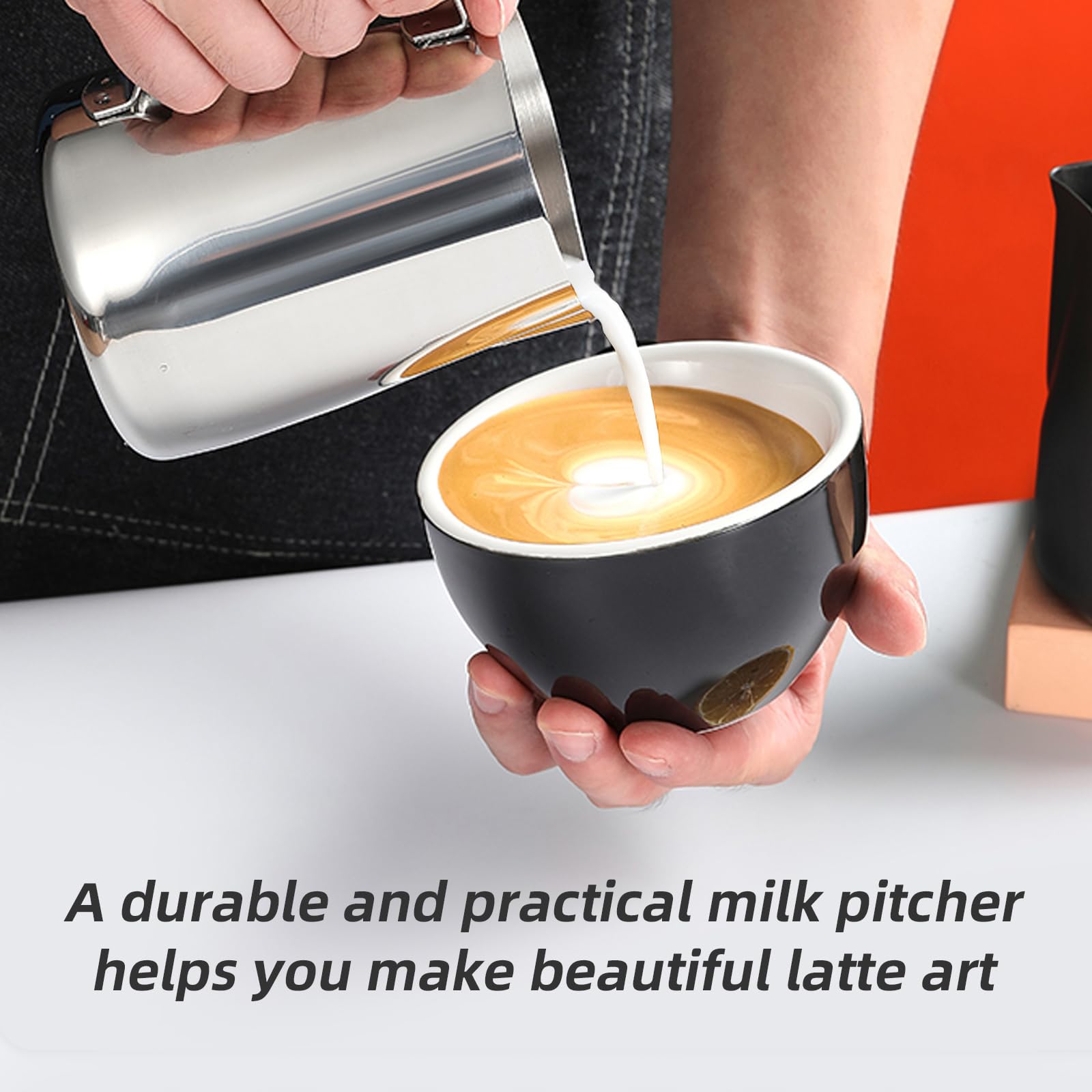 Toocust Milk Frothing Pitcher,20 Oz/600Ml Milk Steaming Pitcher With Non-Stick Coating, Stainless Steel Espresso Pitcher For Cof