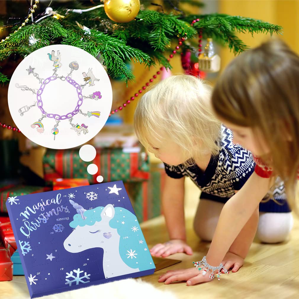 Christmas Advent Calendar 2025 for Girls Boys with 24 Days Unique Gift Countdown Calendar Blind Box Blue UnicornTheme DIY Creati