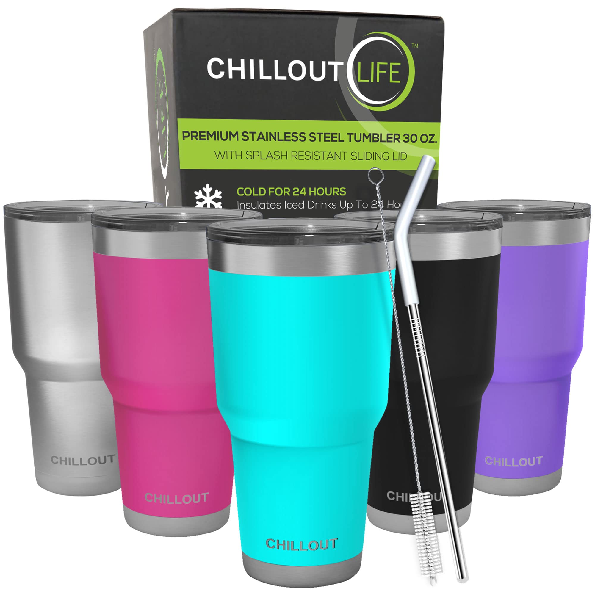 Chillout Life 30Oz Stainless Steel Tumbler With Lid - Double Wall Vacuum Insulated Large Travel Coffee Mug With Splash Proof Lid