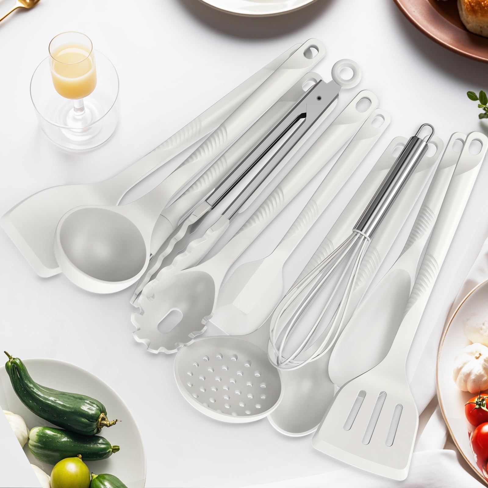 Silicone Cooking Utensils Set - 600F Heat Resistant, Nonstick Kitchen Utensil Set With Spatulas, Spoons, Whisk, Tongs, Bpa Free,
