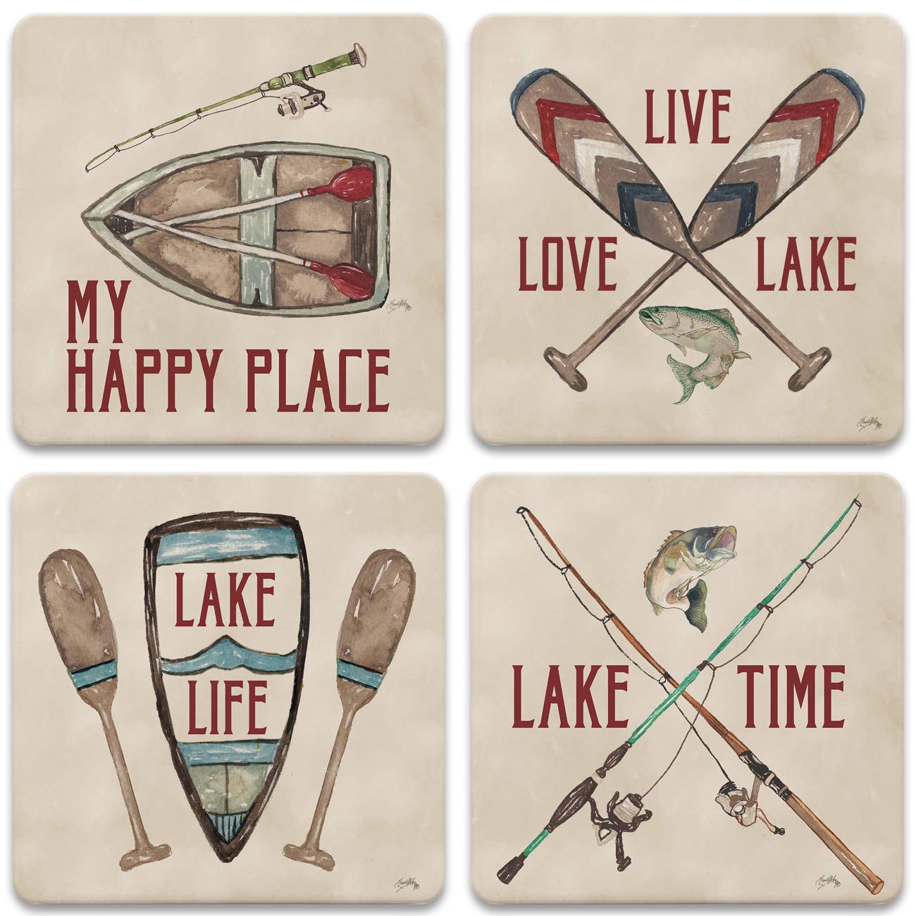 Coasterstone Drink Coasters, 4.25'', Happy Lake
