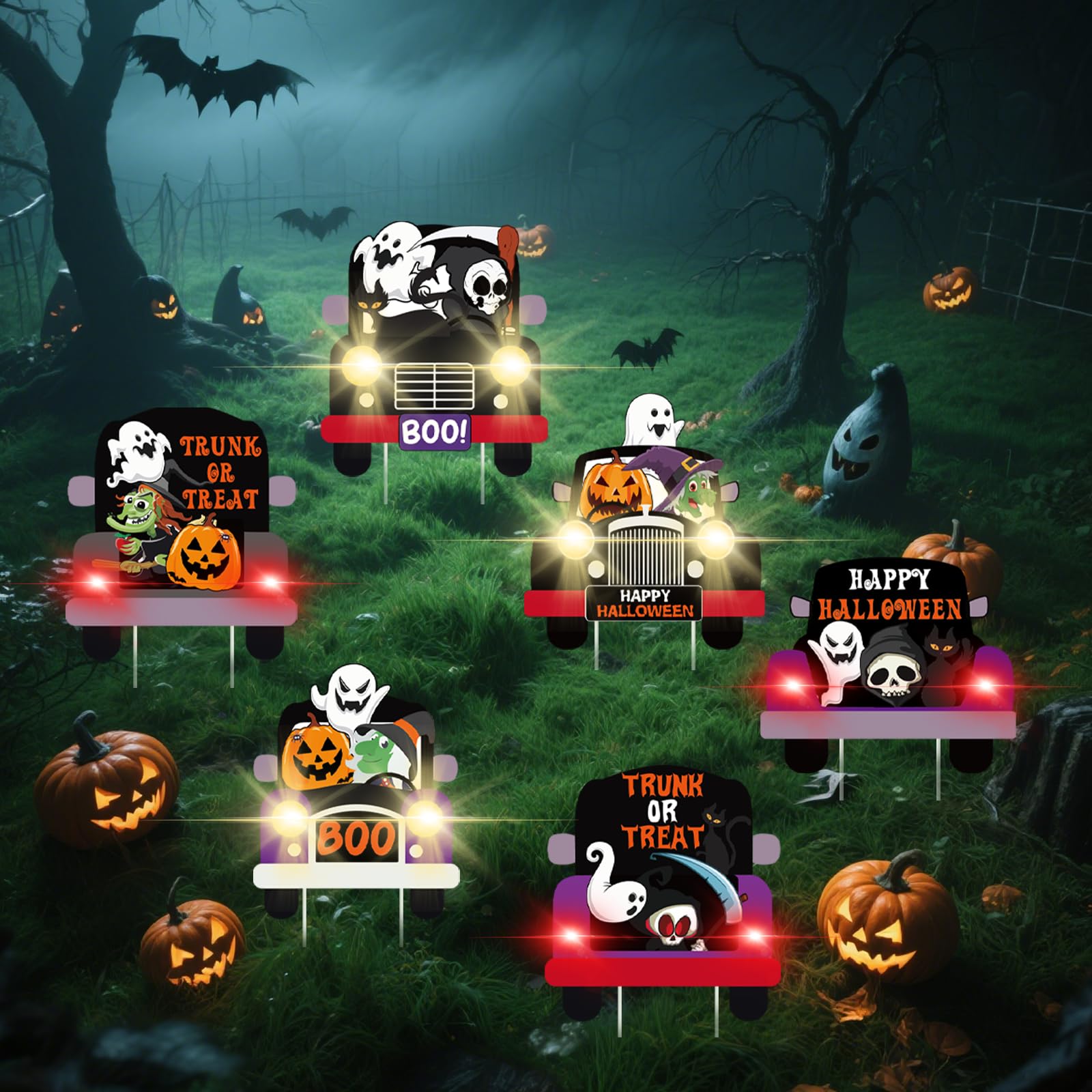 8Pcs Halloween Yard Stakes Trunk or Treat Car Yard Signs,Ghost Pumpkin Skull Halloween Yard Decorations,Pumpkin Ghost Monster Ca