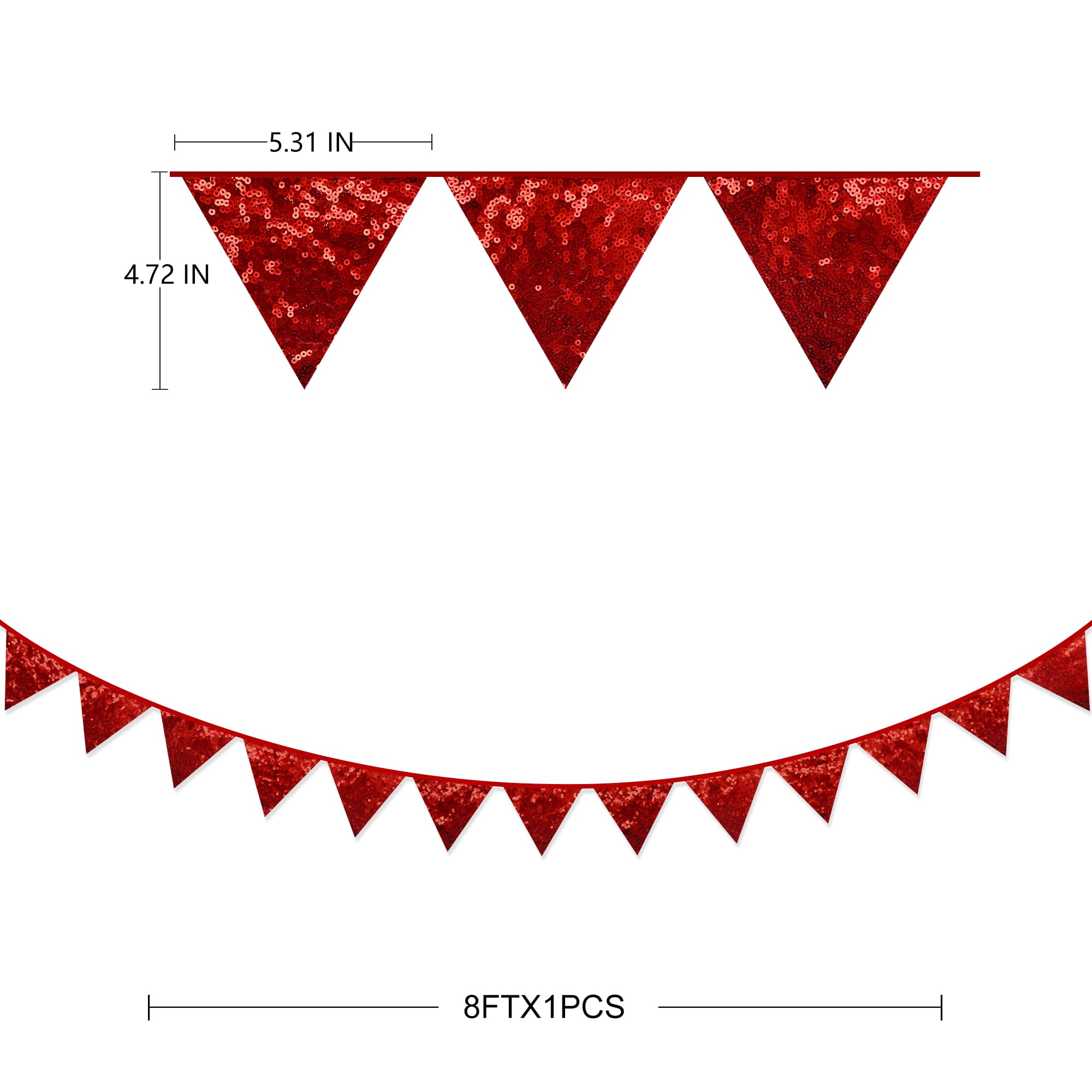 Pinkblume Red Decorations Double Sided Red Sequin Fabric Triangle Pennant Banner Flag Bunting Garland For Red Theme Nursery Clas