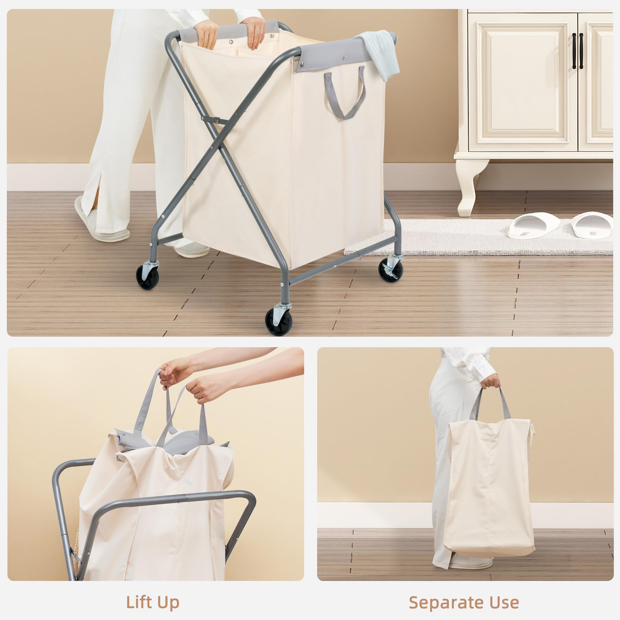 Storage Maniac 125L Laundry Hamper With Wheels, Rolling Laundry Basket, Heavy Duty Laundry Sorter With Removable Bag, Folding X