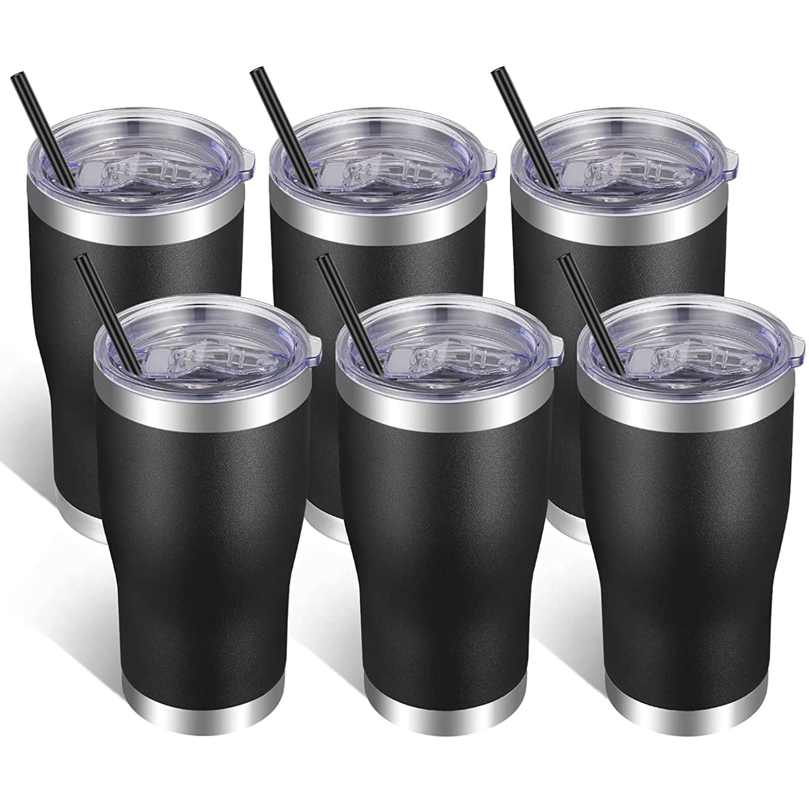 Vegond 20Oz Tumbler Stainless Steel Tumbler Cup With Lid And Straw Vacuum Insulated Double Wall Travel Coffee Mug(Black 6 Pack)