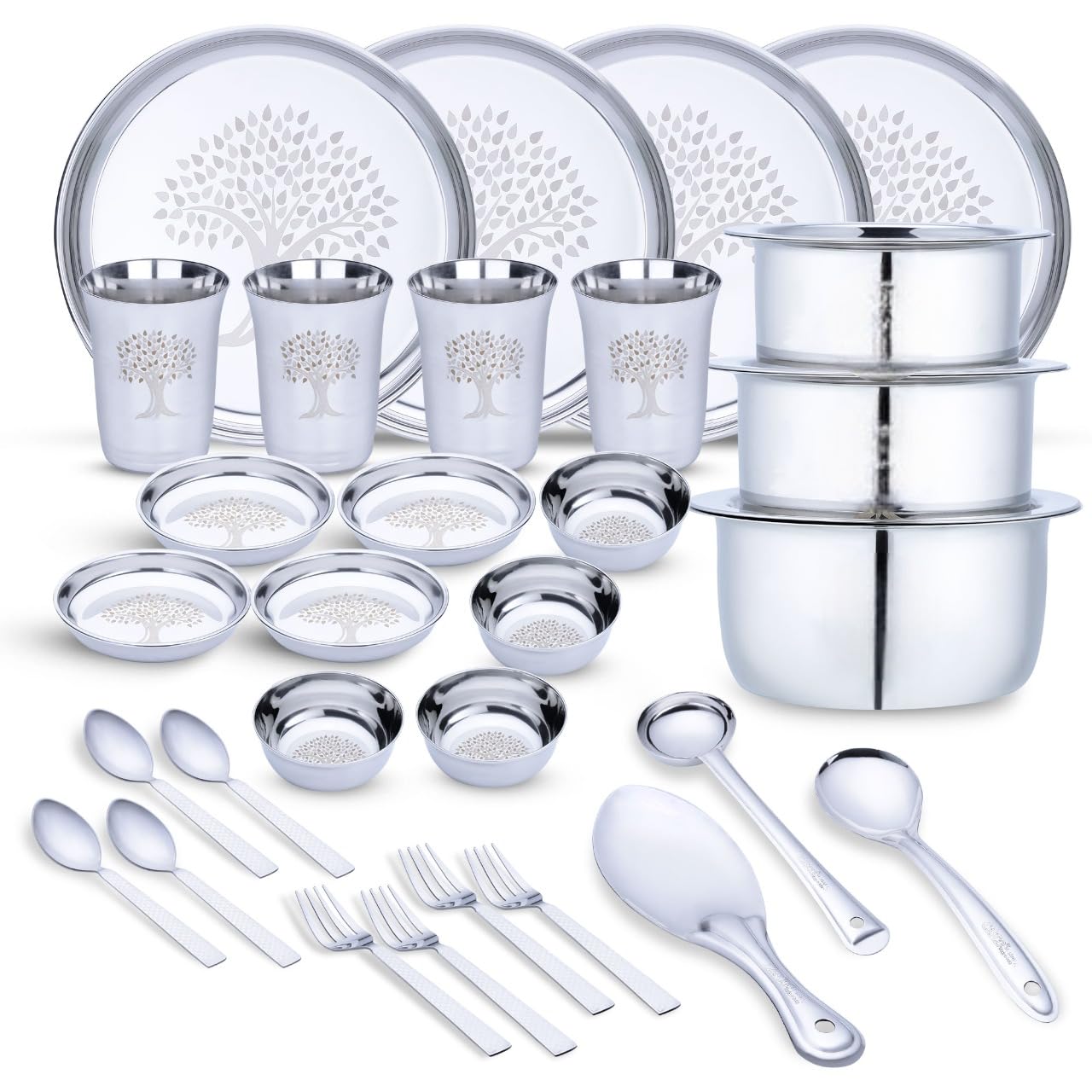 LiMETRO STEEL Limetro Stainless Steel Printed Dinner Set (33 Pieces, Serves 4)