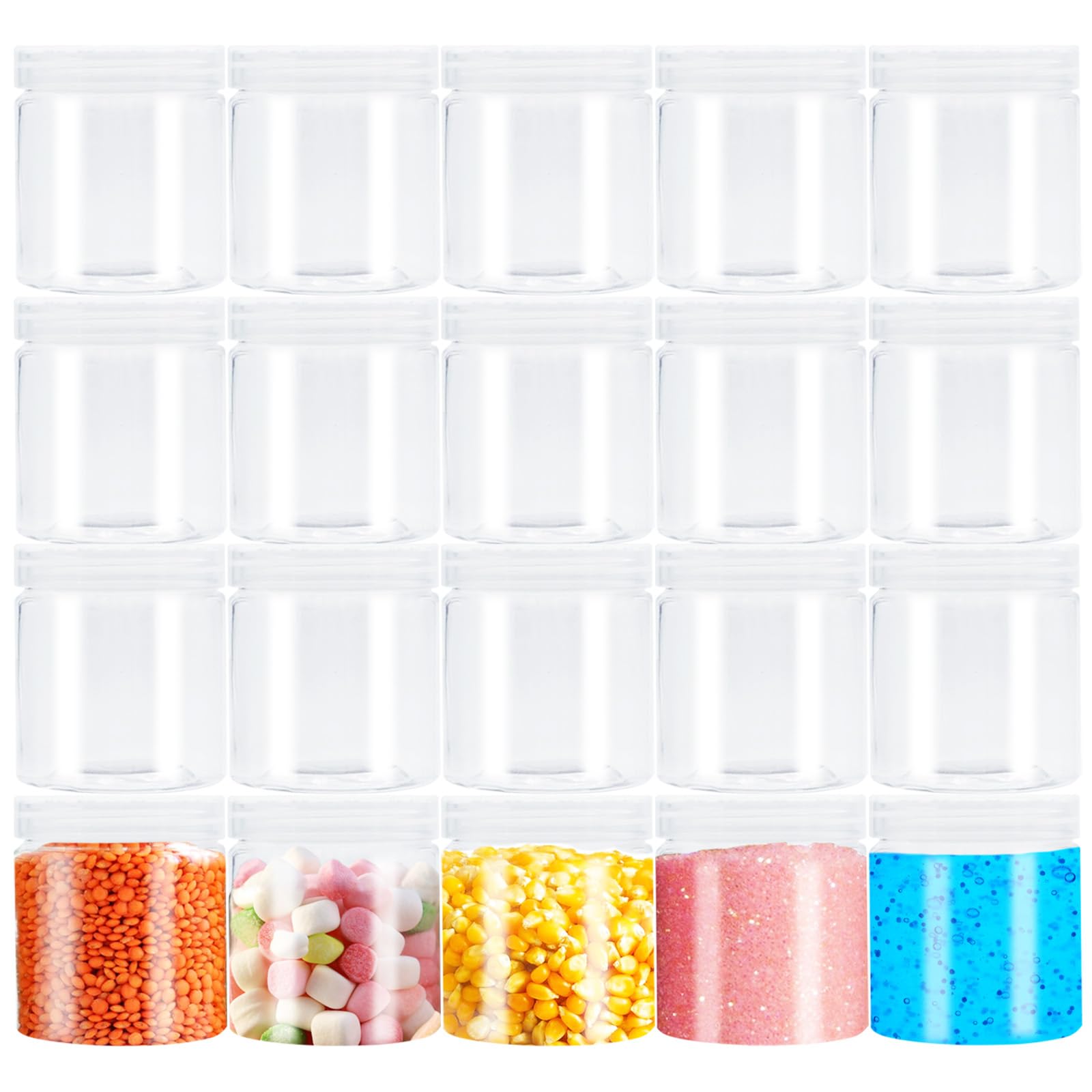 20Pack 4Oz Clear Plastic Slime Containers With Lids,Round Refillable Travel Storage Sealed Jars Wide Mouth Container For Candy,M
