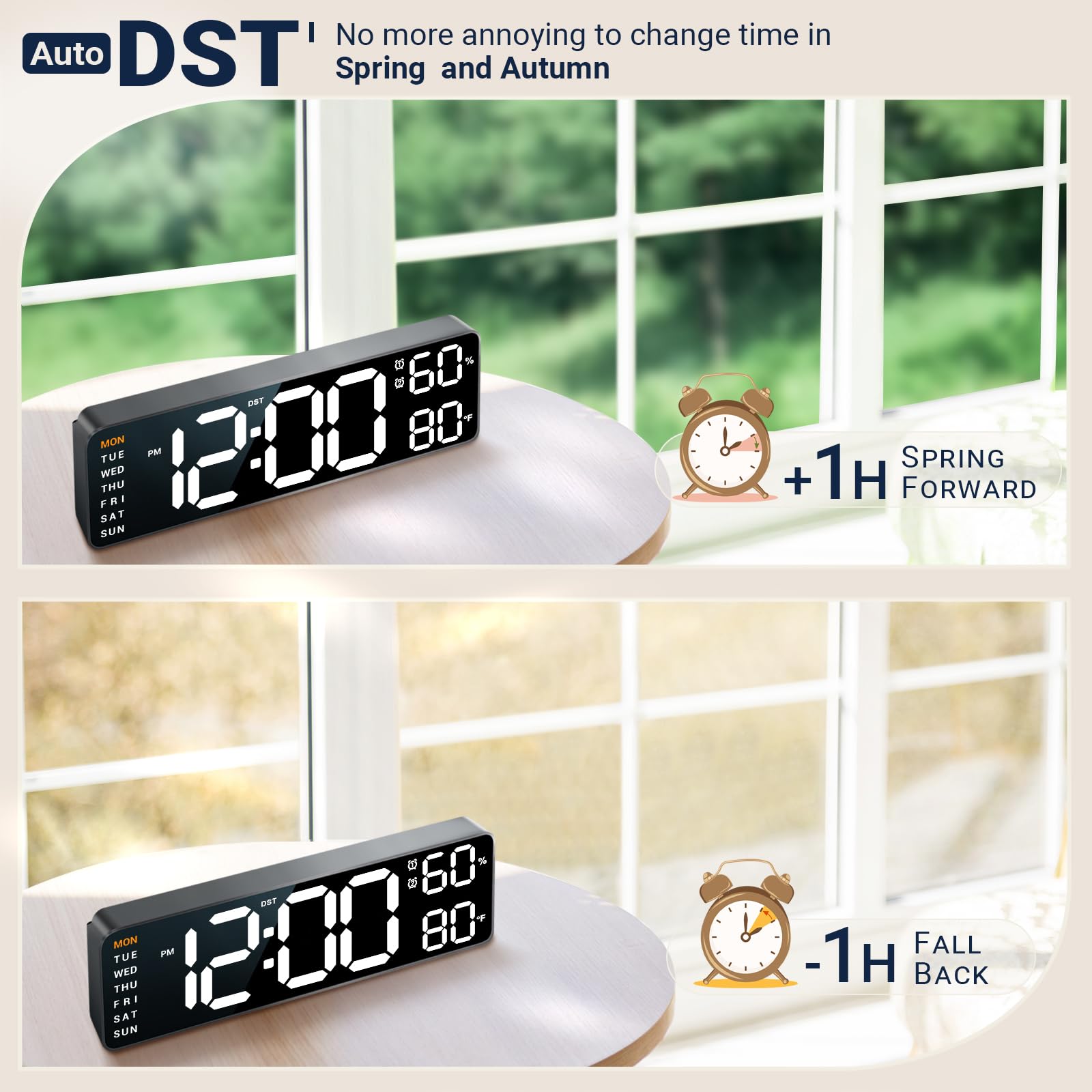 10 Digital Wall Clock: Dual Alarm Wall Mount Decor Clock for Living Room Classroom Office Desk, House Warming Gifts New Home Dec