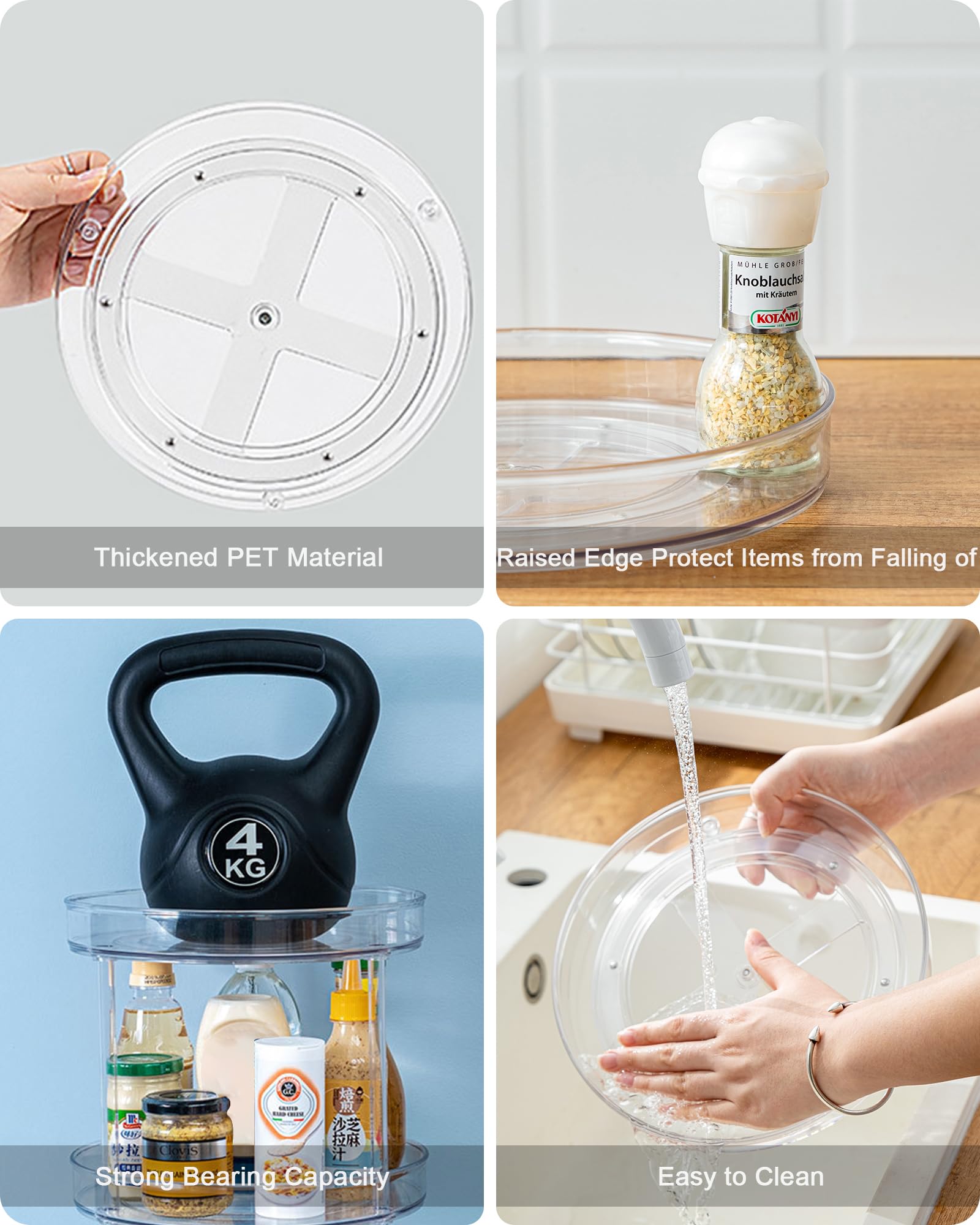 Roninkier 2-Tier Clear Lazy-Susan Turntable - 9-Inch Pantry Spice-Rack Cabinet-Organizer - Plastic Lazy Susan Makeup Organizer F