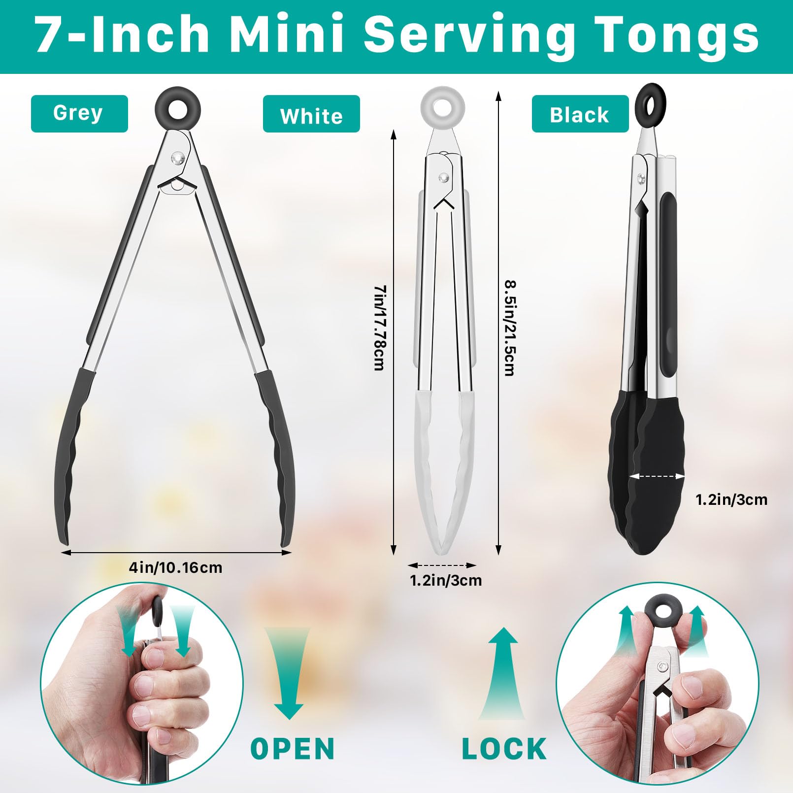 6 Pcs Small Silicone Tongs,7 Inch Mini Serving Tongs With Silicone Tips,Heat Resistant Cooking Tongs,Stainless Steel Silicone Ki