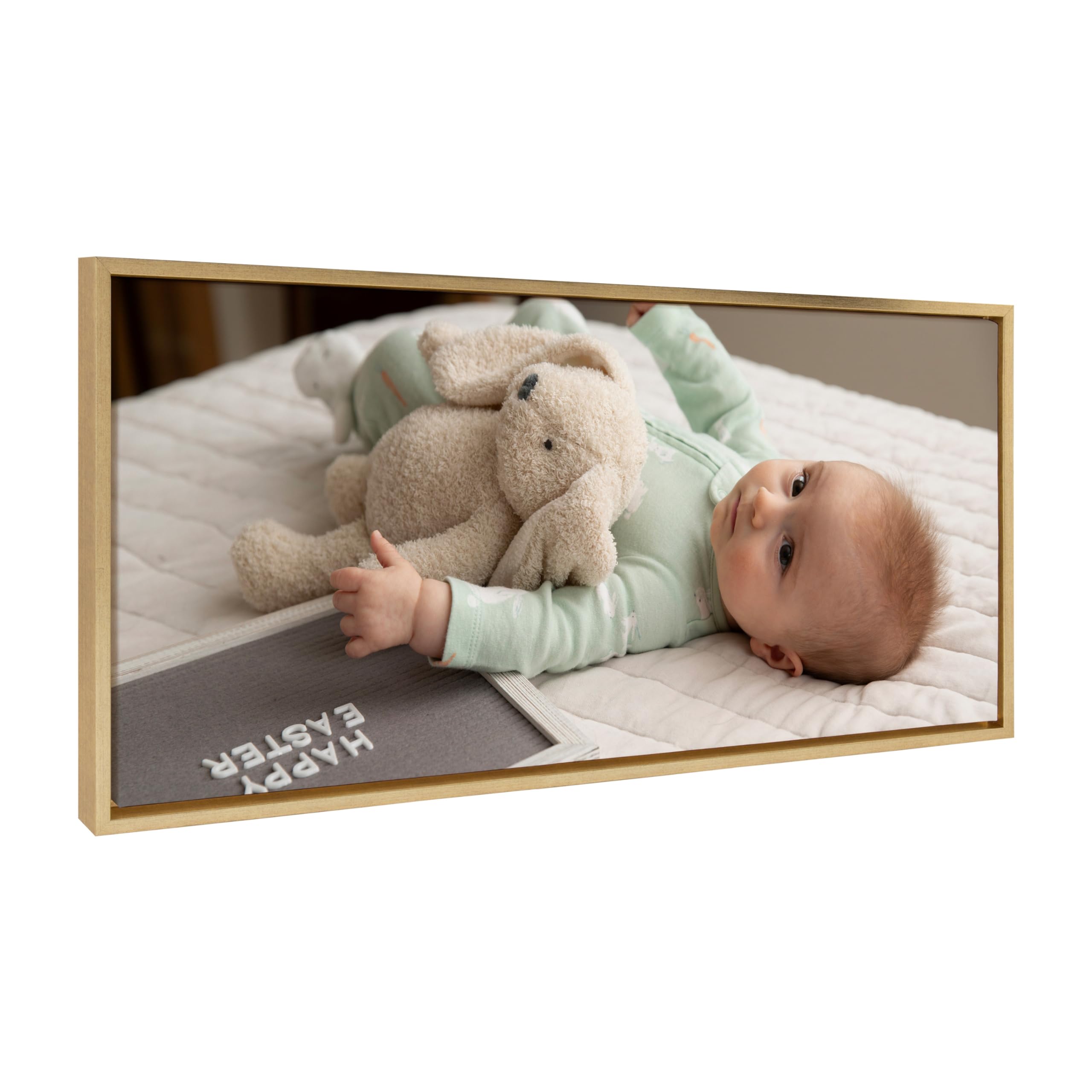 Kate And Laurel Sylvie Custom Printed Framed Canvas Wall Art, 40X18 Bright Gold, Personal Canvas Print With Your Photos For Bedr