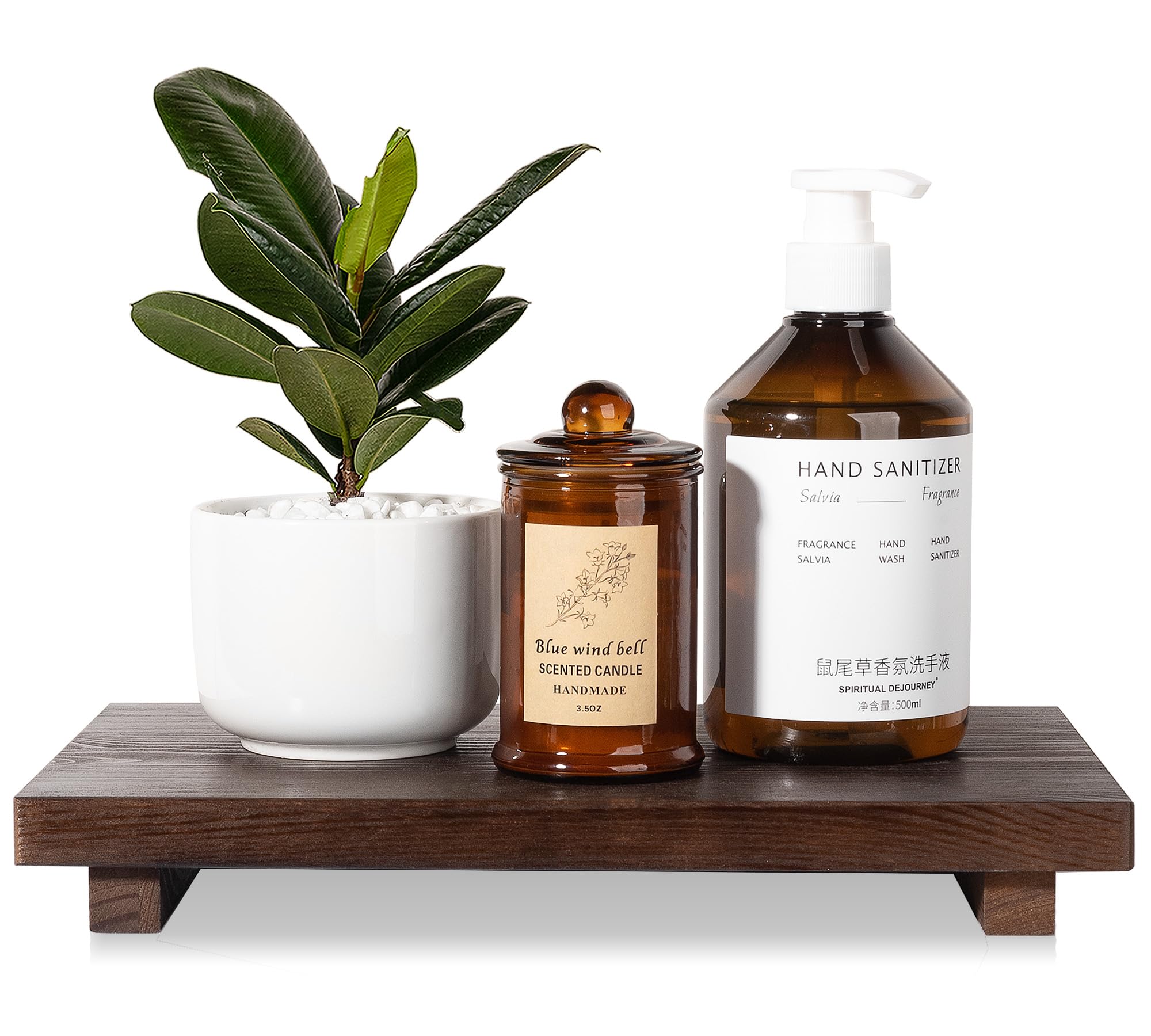 Bathroom Counter Organizer Wood Pedestal Stand Farmhouse Decorative Tray Soap Holder For Kitchen Decor, Large 11.8'' X 7'' - Wal