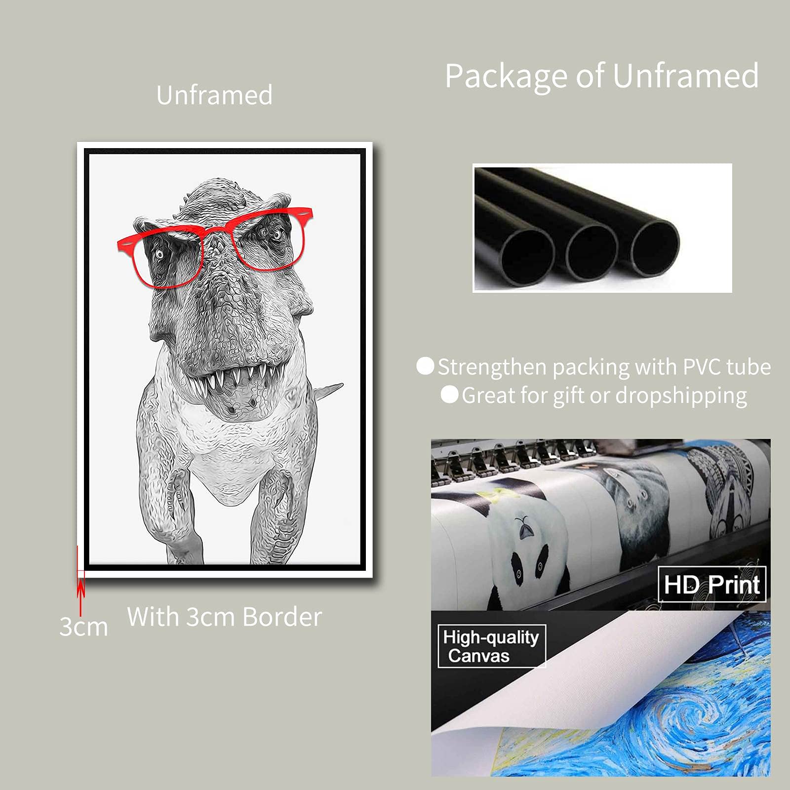 Black And White Dinosaur Art Print Girls Nursery Wall Art Canvas Painting Farm Animal Nordic Poster-08X12Inch(20X30Cm)-Wooden Fr