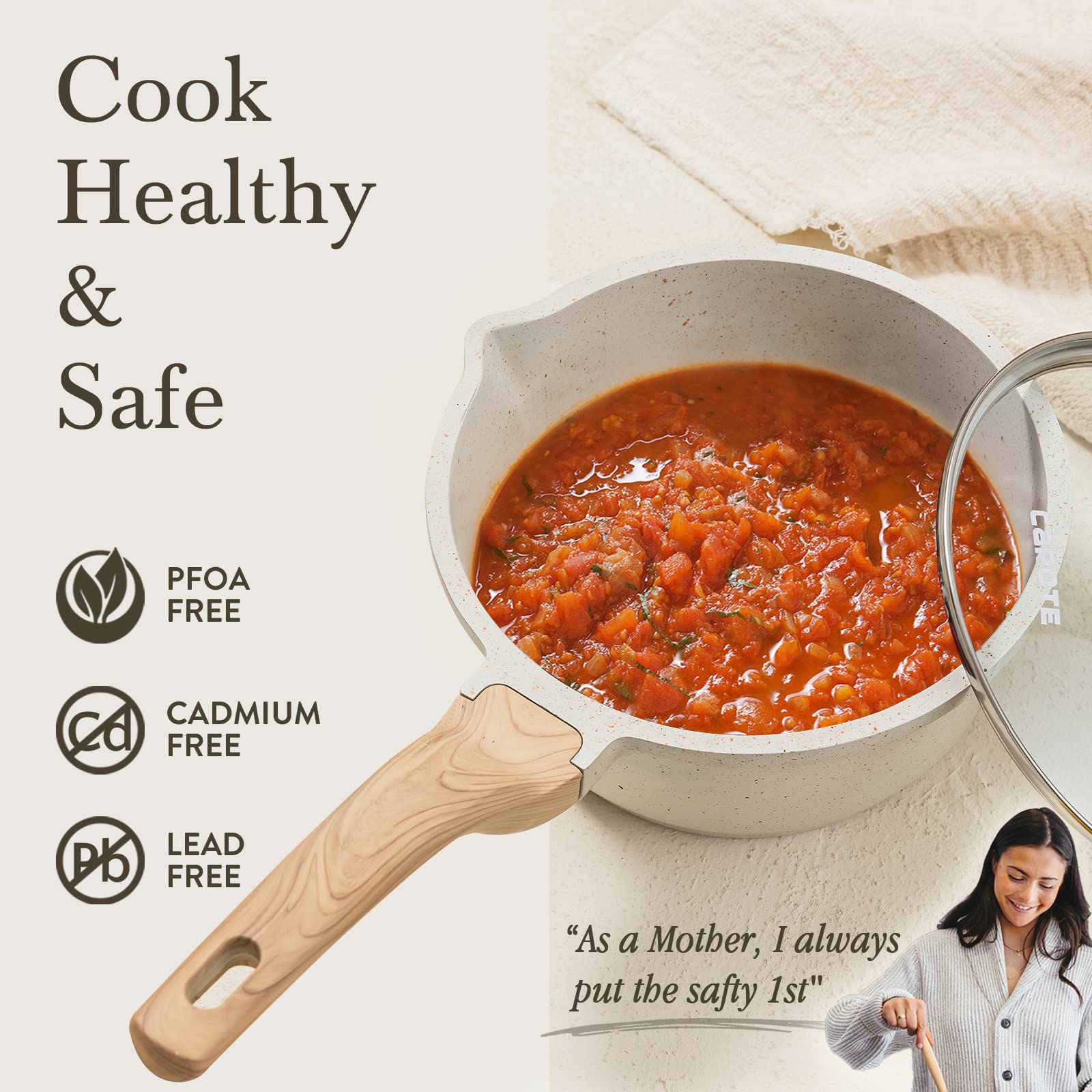 Carote 1.5Qt & 2.5Qt Sauce Pan Set With Lid Nonstick Saucepan 4 Pcs Non Stick Sauce Pots Cooking Pot With Pour Spout, Easy To Cl