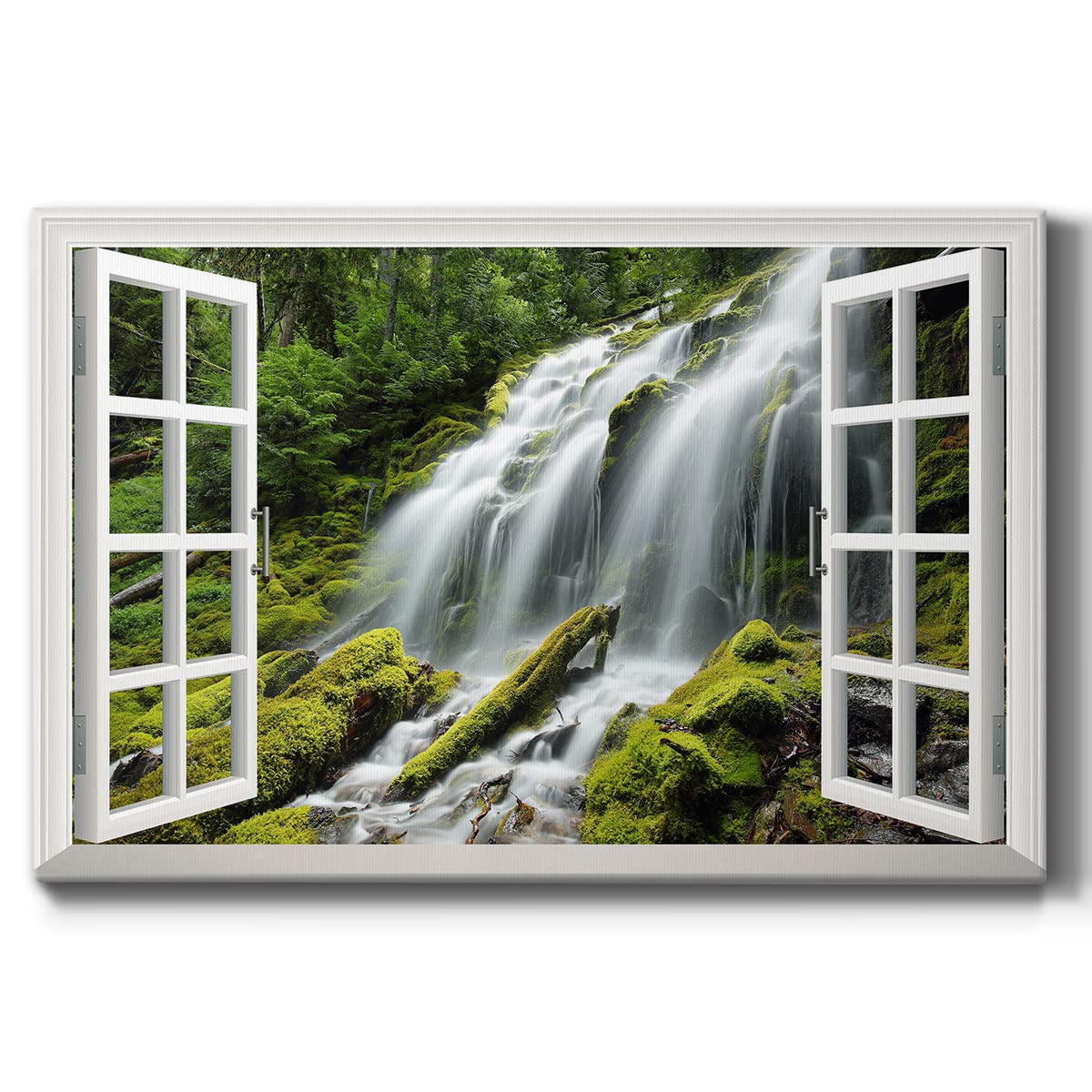 Renditions Gallery Canvas Nature Wall Art Paintings & Prints Artwork Scenic Green Waterfall Modern Window View Romantic Wall Han
