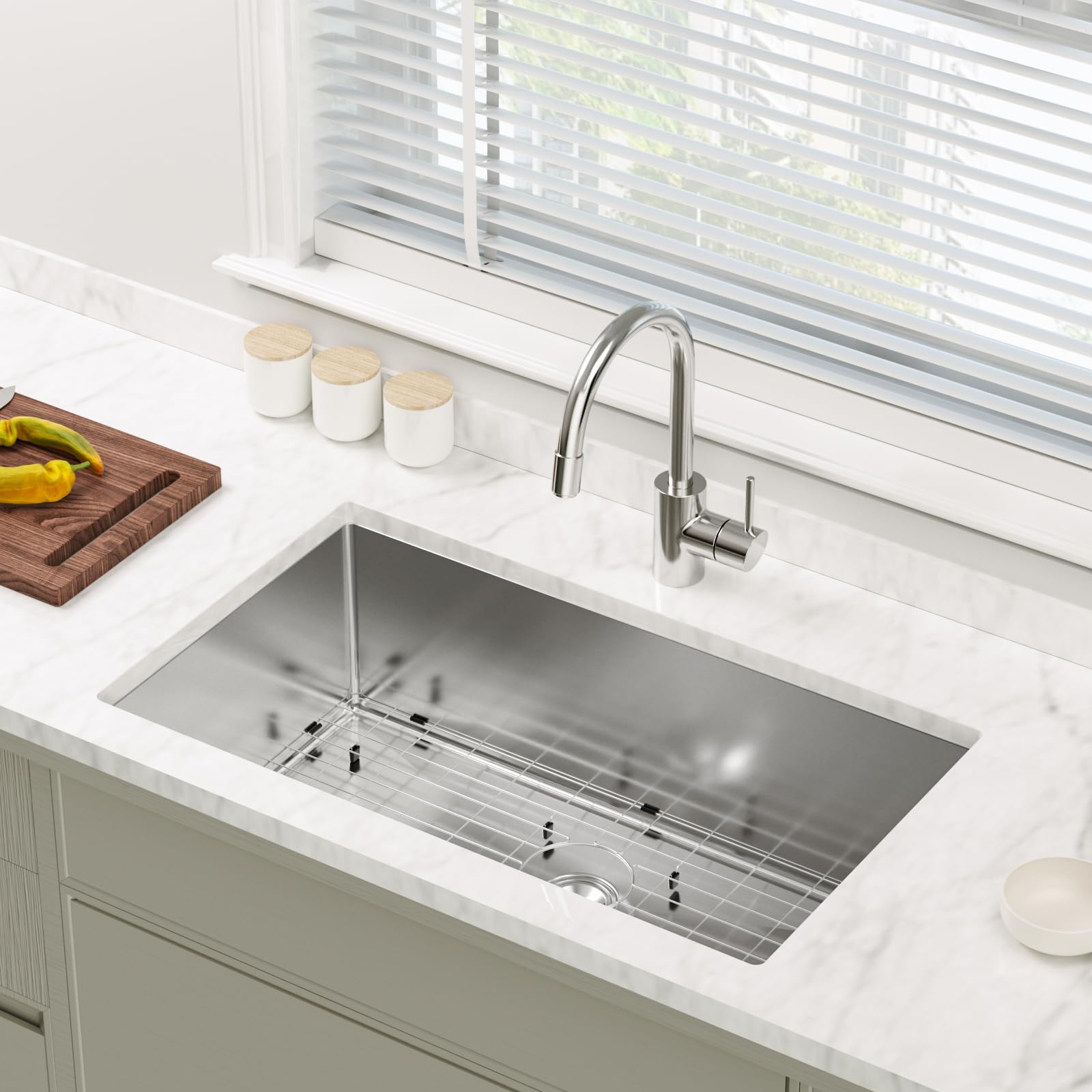 Bonnlo Undermount Commercial Kitchen Sink,32''  19''  10'' Stainless Steel Utility Farmhouse Sink, Deep Workstation Sink, Single