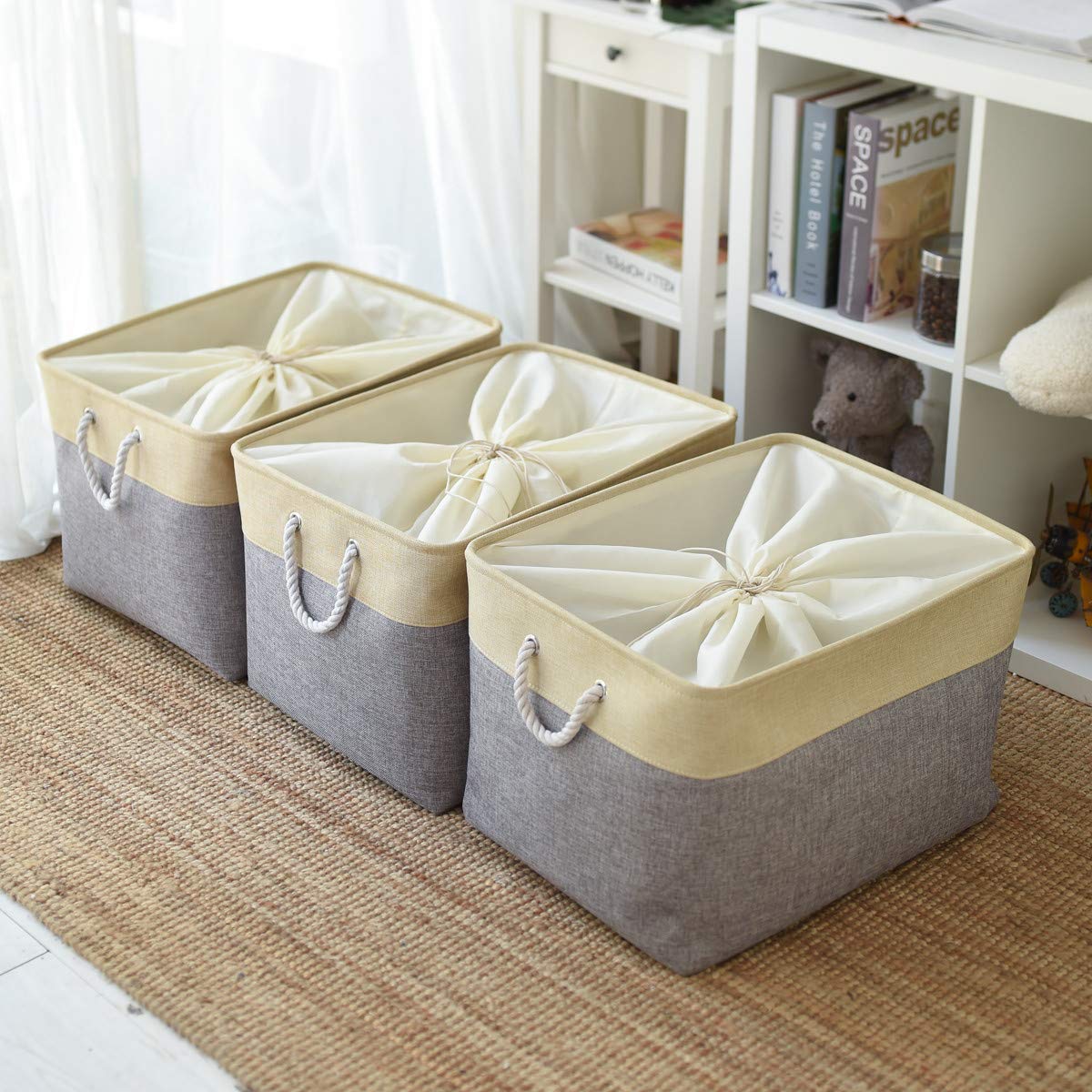 Thewarmhome Storage Bins Baskets For Organizing - Extra Jumbo 3 Pack 20.5Lx15.7Wx13.8H Sturdy Fabric Storage Basket For Shelves,
