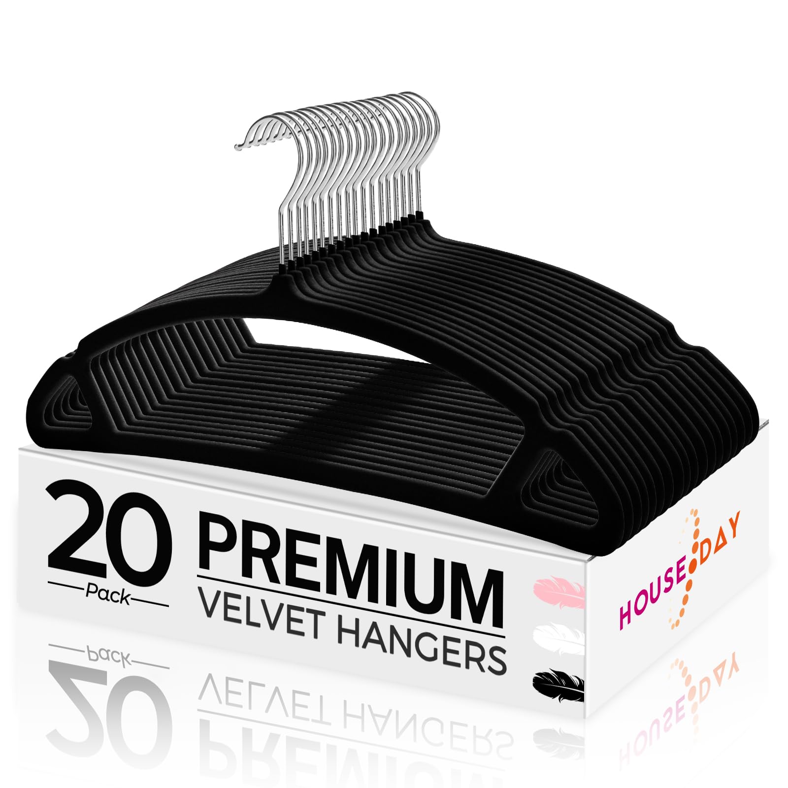 House Day Black Velvet Hangers 20 Pack, Luxury Felt Hangers Non Slip Clothes Hangers, Space Saving Black Hanger Heavy Duty Coat