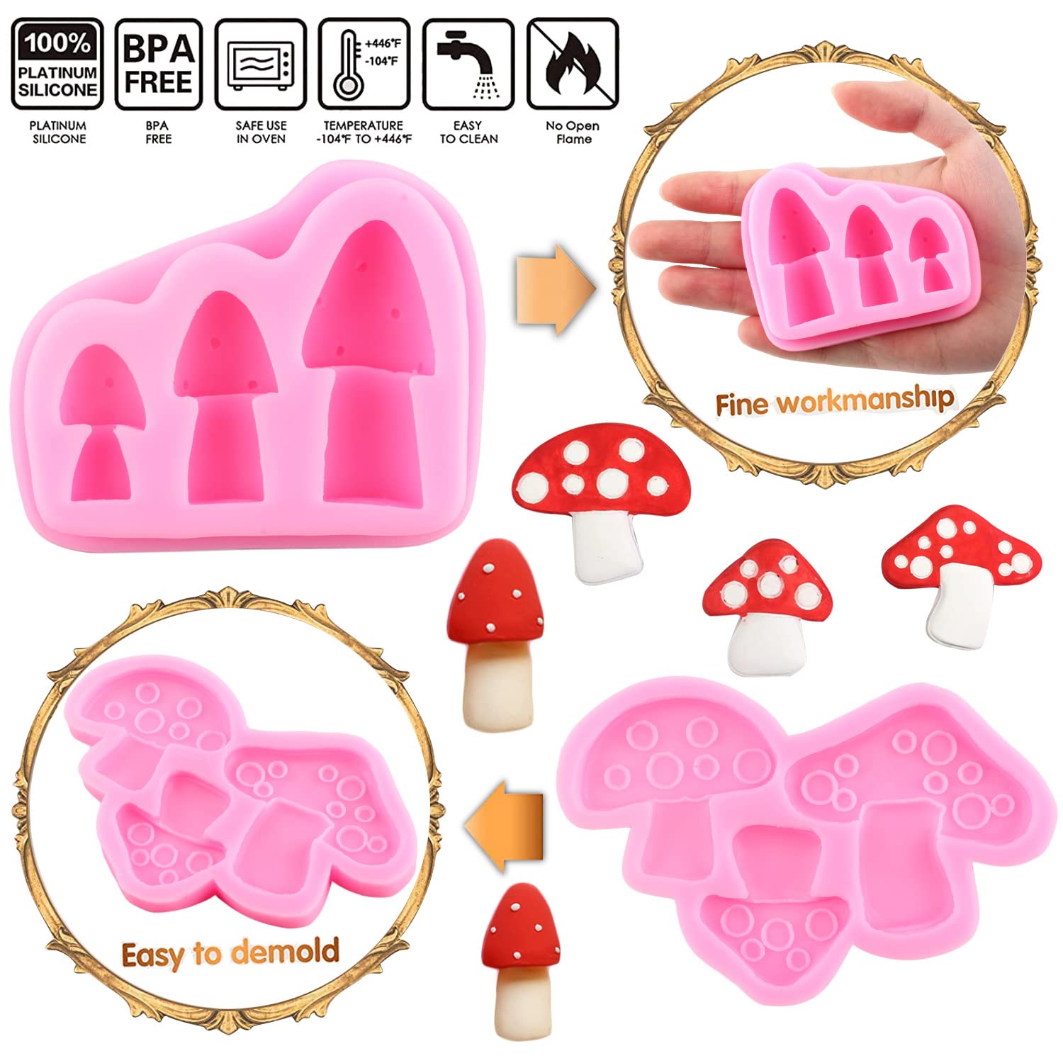 Mujiang Mushroom Silicone Mold Mushroom Vegetable Fondant Candy Molds For Cake Decorating Cupcake Topper Chocolate Polymer Clay