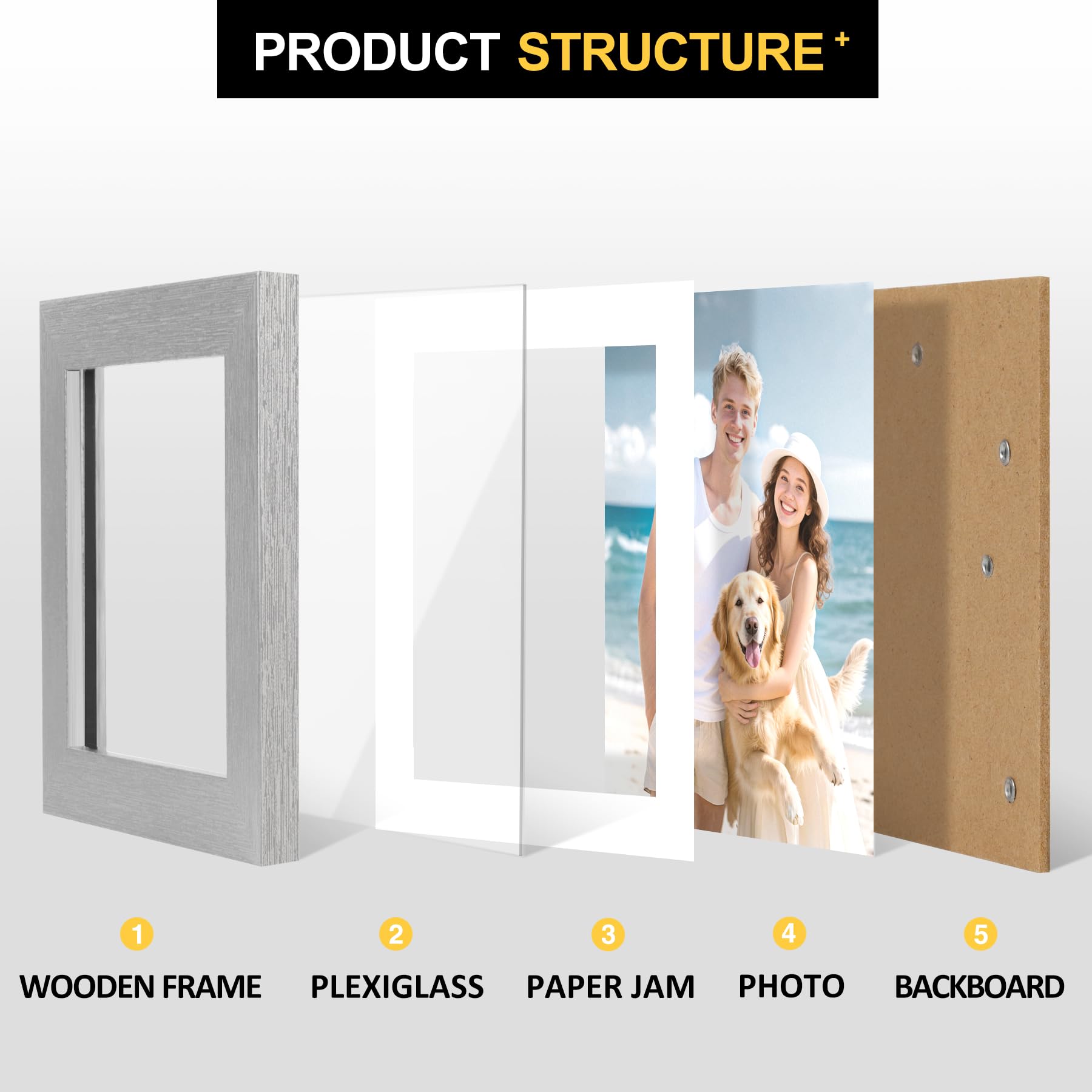 TOFOREVO Picture Frames 5x7 Set of 2 Distressed Silver Wood Grain Photo Frame for Gallery Wall Mounting or Tabletop Display