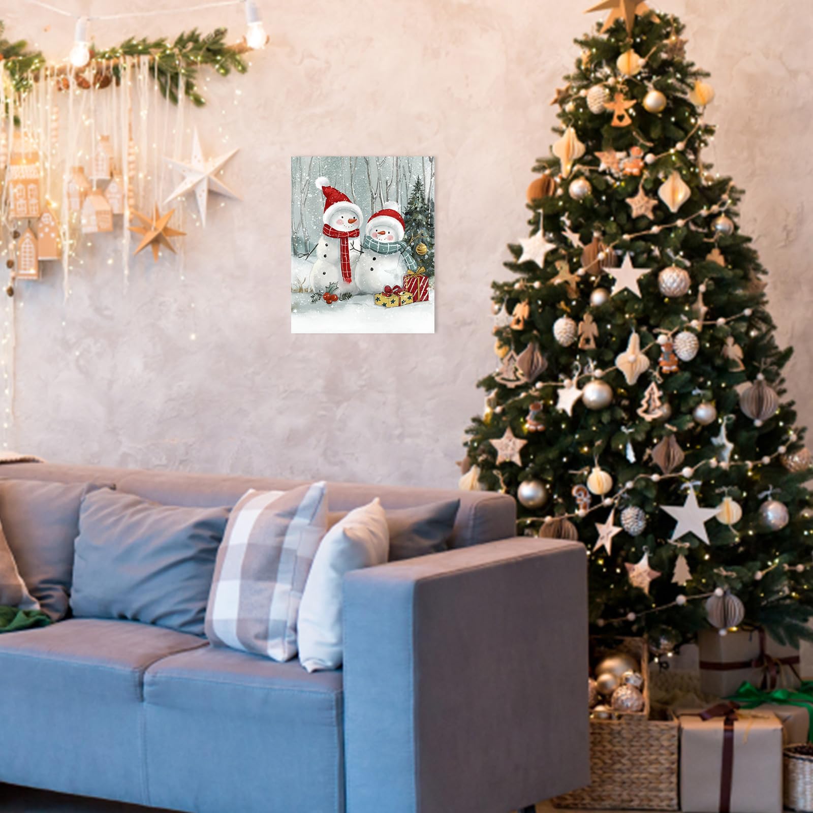 Christmas Wall Decor Snowman Picture: Christmas Wall Art Canvas Prints Farmhouse Bedroom Living Room Decor Snowman Posters Wall