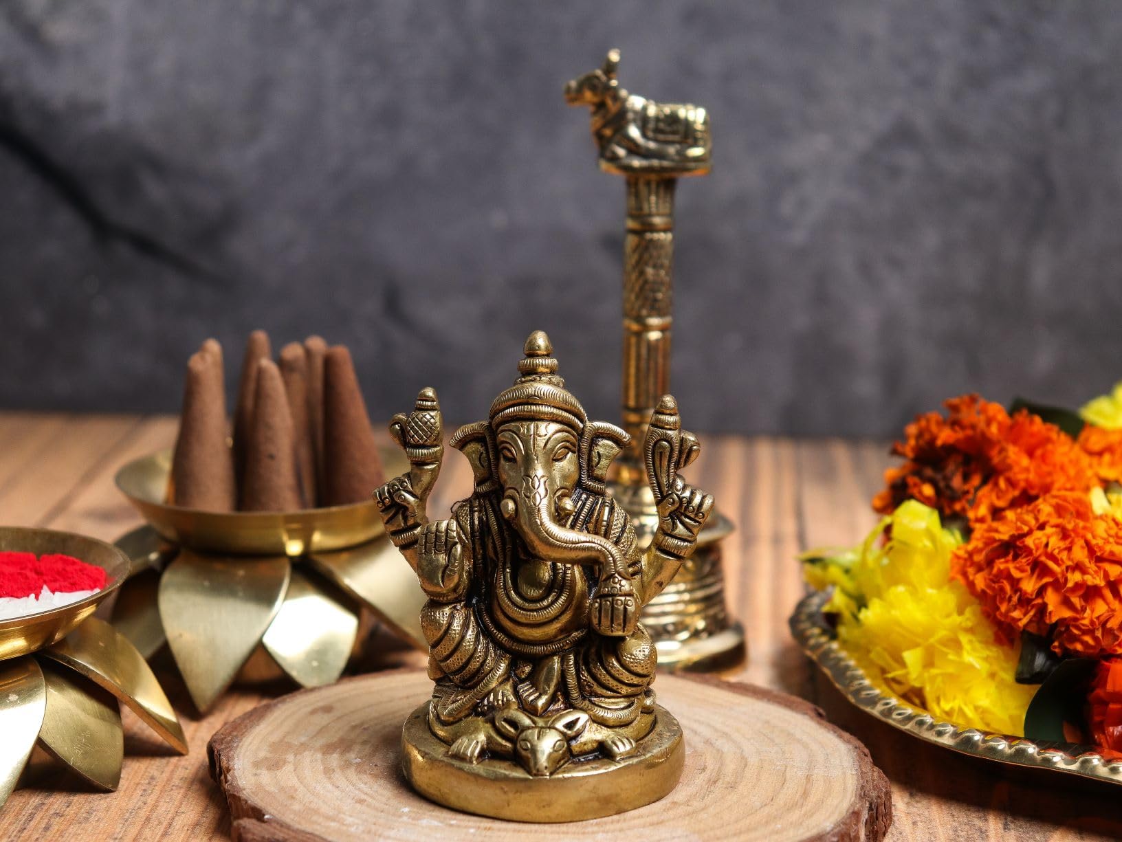 The Spiritual Living Brass Lord Ganesh Ji Idol Hindu God Ganesh Ganpati Sculpture With Round Chowki Ganesha Statue Ganpati Murti