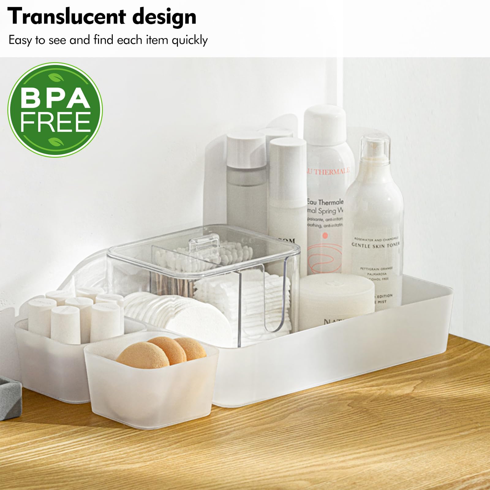 Poeland 15 Pcs Drawer Organizer Tray Storage Box for Bedroom Dresser Bathroom Kitchen, Frosted