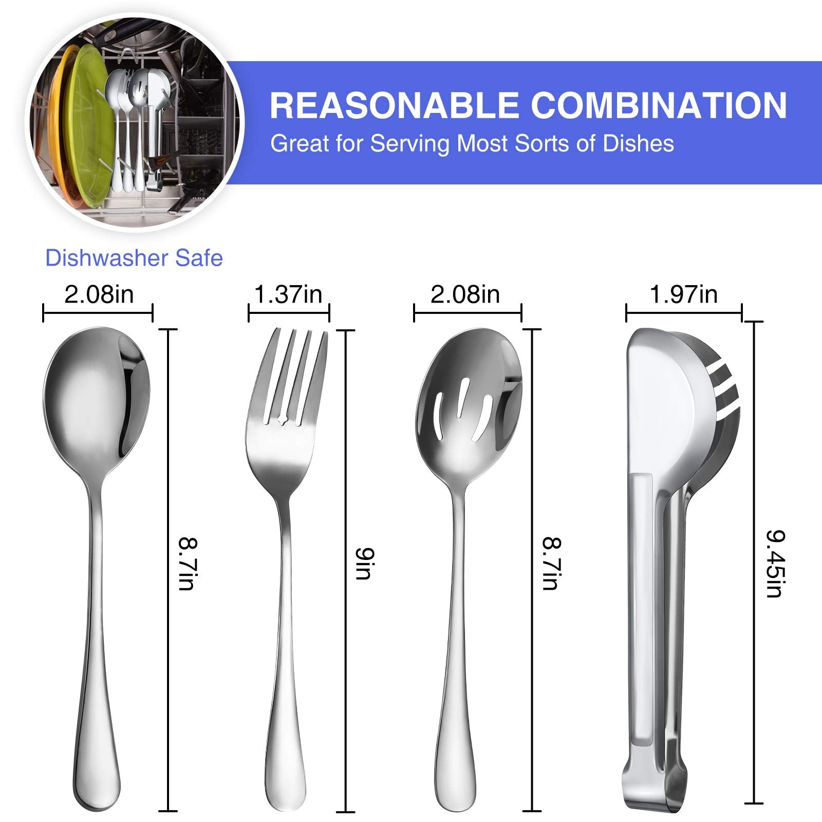 Patelai 4 Pieces Christmas Stainless Steel Serving Utensils Set 8.7'' Large Serving Spoons Slotted Spoon 9.45'' Tong 9'' Serving